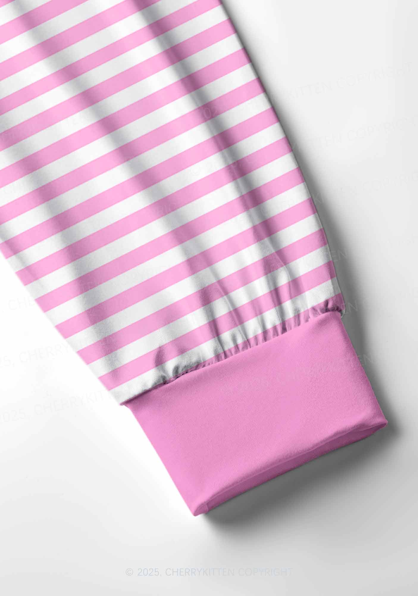 Pink White Stripe Valentine's Day Y2K Print Long Sleeve Pajama Set Cherrykitten - Image 4