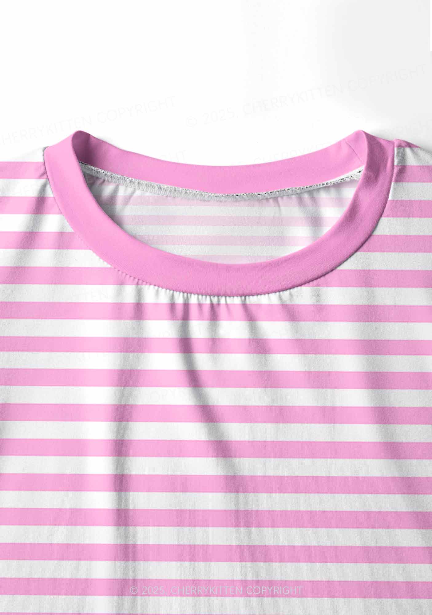 Pink White Stripe Valentine's Day Y2K Print Long Sleeve Pajama Set Cherrykitten - Image 5