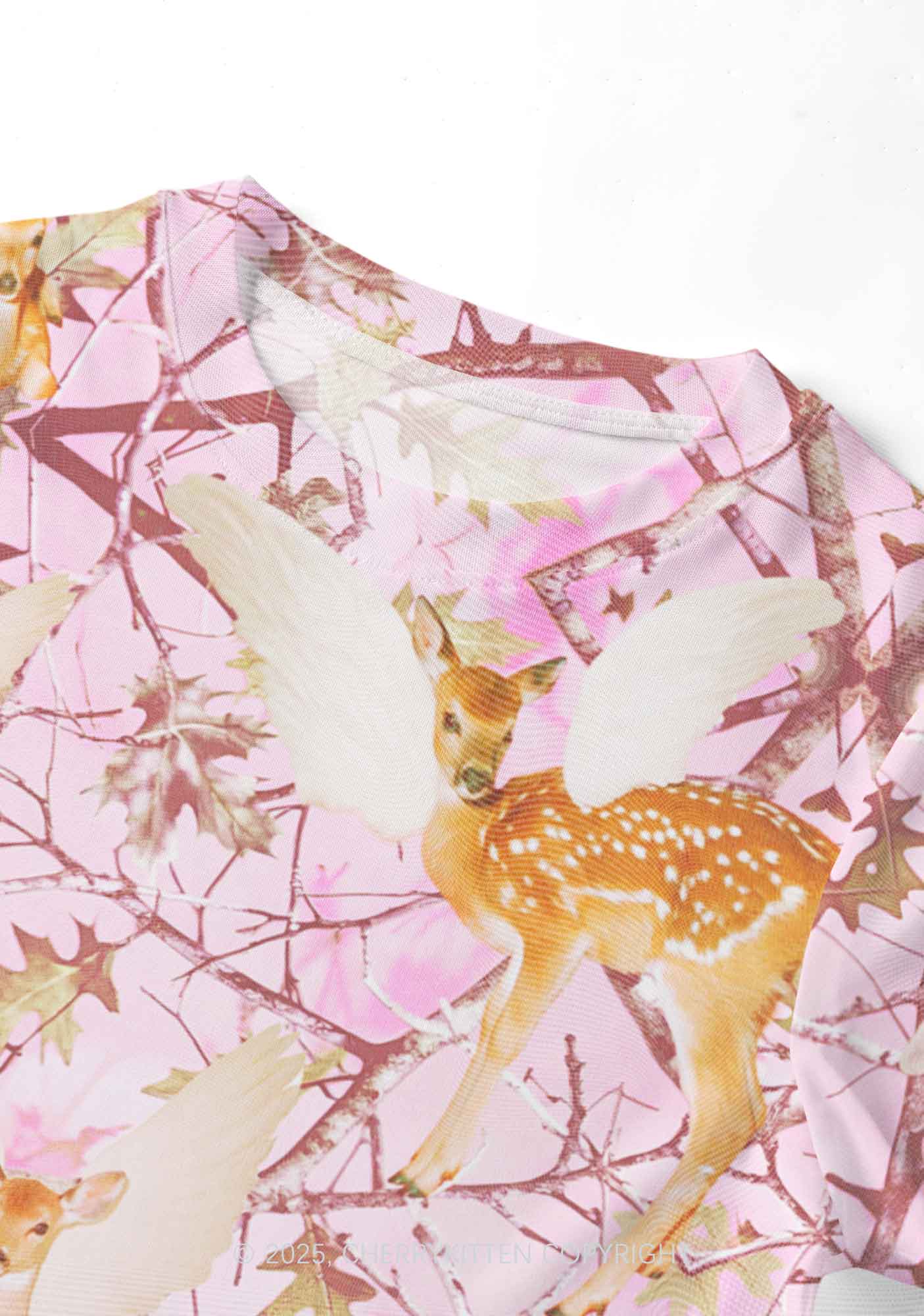 Pink Wood Deer Y2K Mesh Crop Top Cherrykitten - Image 3