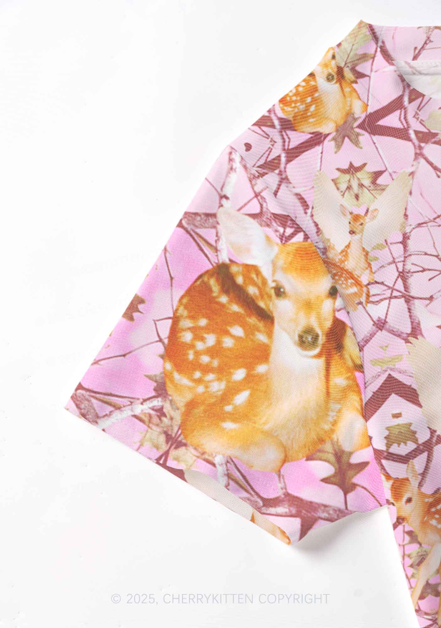 Pink Wood Deer Y2K Mesh Crop Top Cherrykitten - Image 4