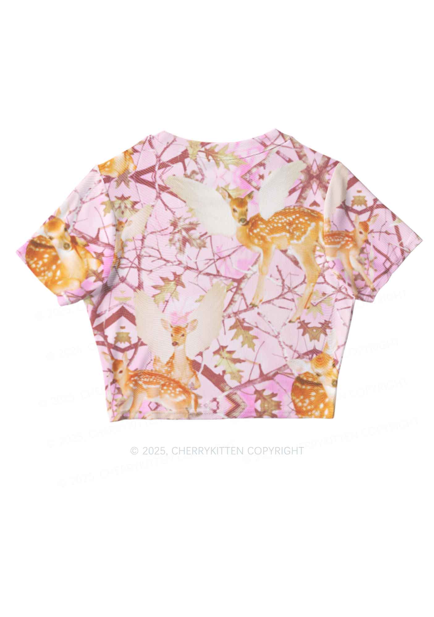 Pink Wood Deer Y2K Mesh Crop Top Cherrykitten - Image 5