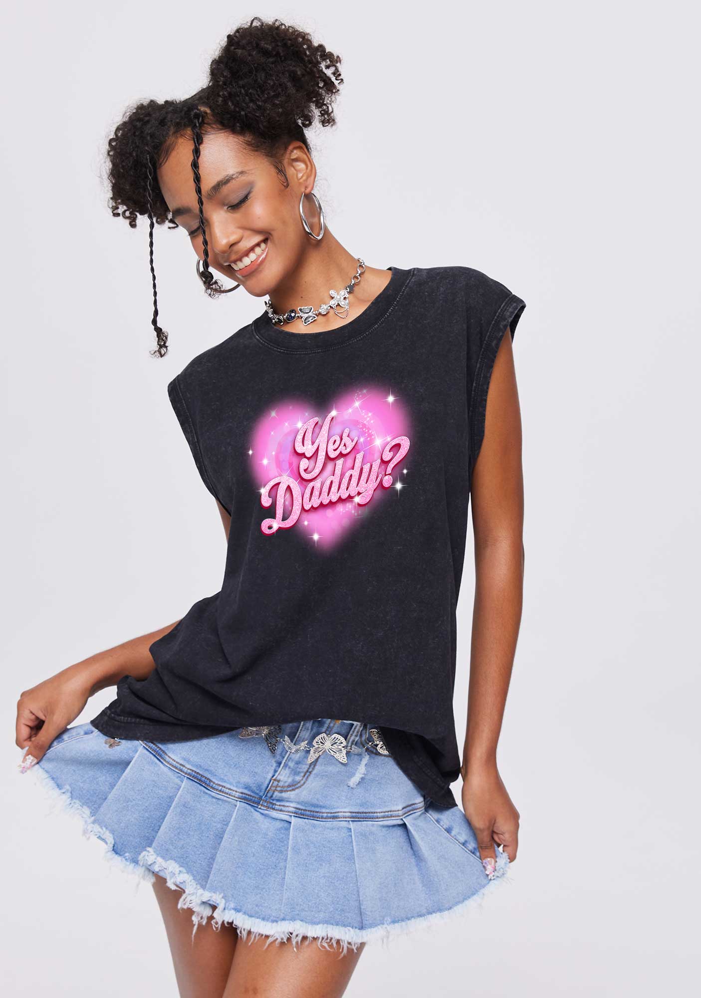 Pink Yes Daddy Y2K Valentine's Day Washed Tank Cherrykitten - Image 2