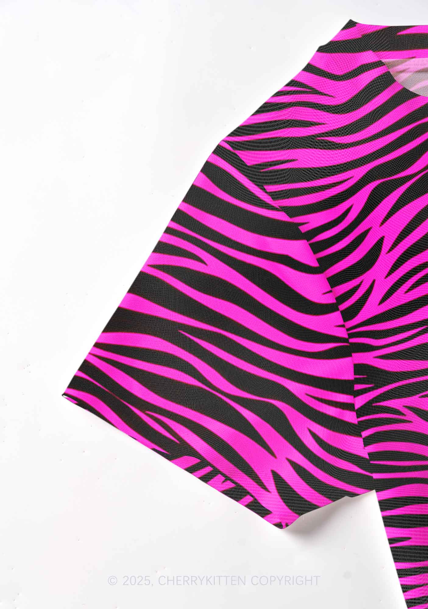 Pink Zebra Y2K Mesh Crop Top Cherrykitten - Image 3