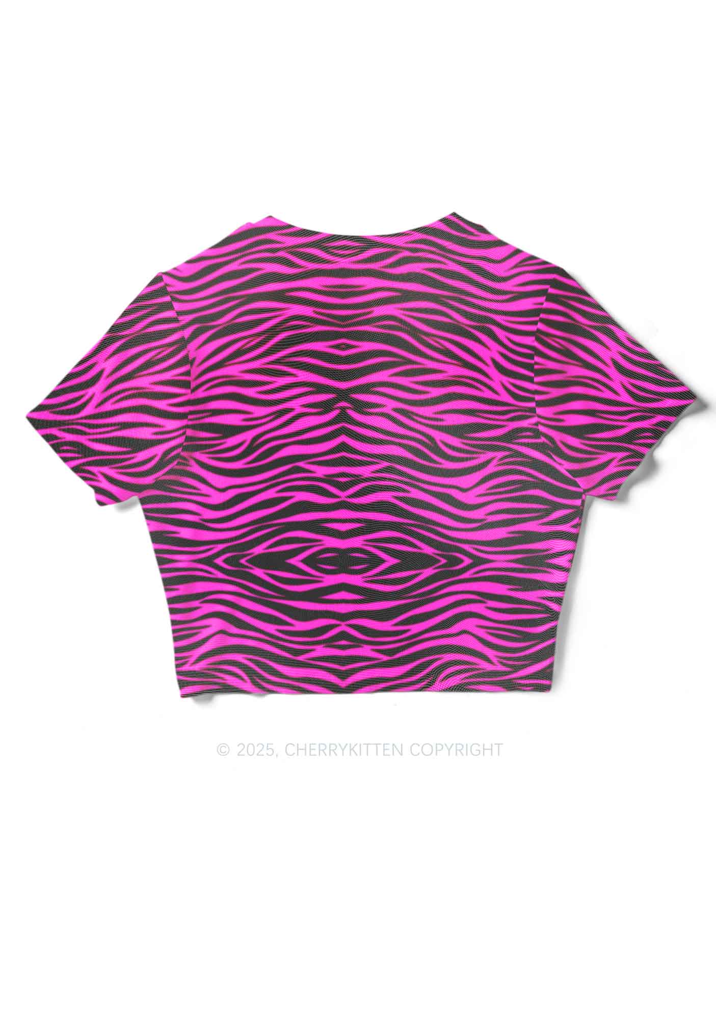 Pink Zebra Y2K Mesh Crop Top Cherrykitten - Image 4