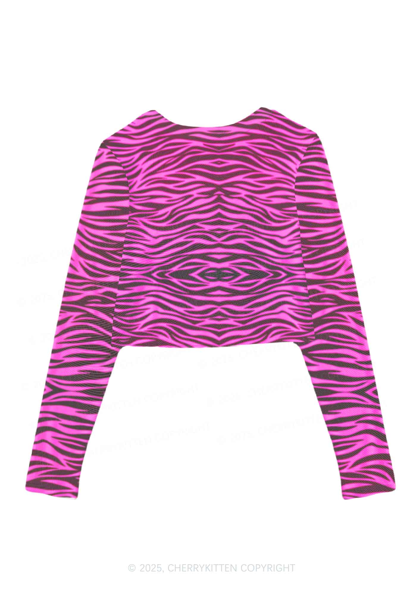 Pink Zebra Y2K Mesh Long Sleeve Crop Top Cherrykitten - Image 2