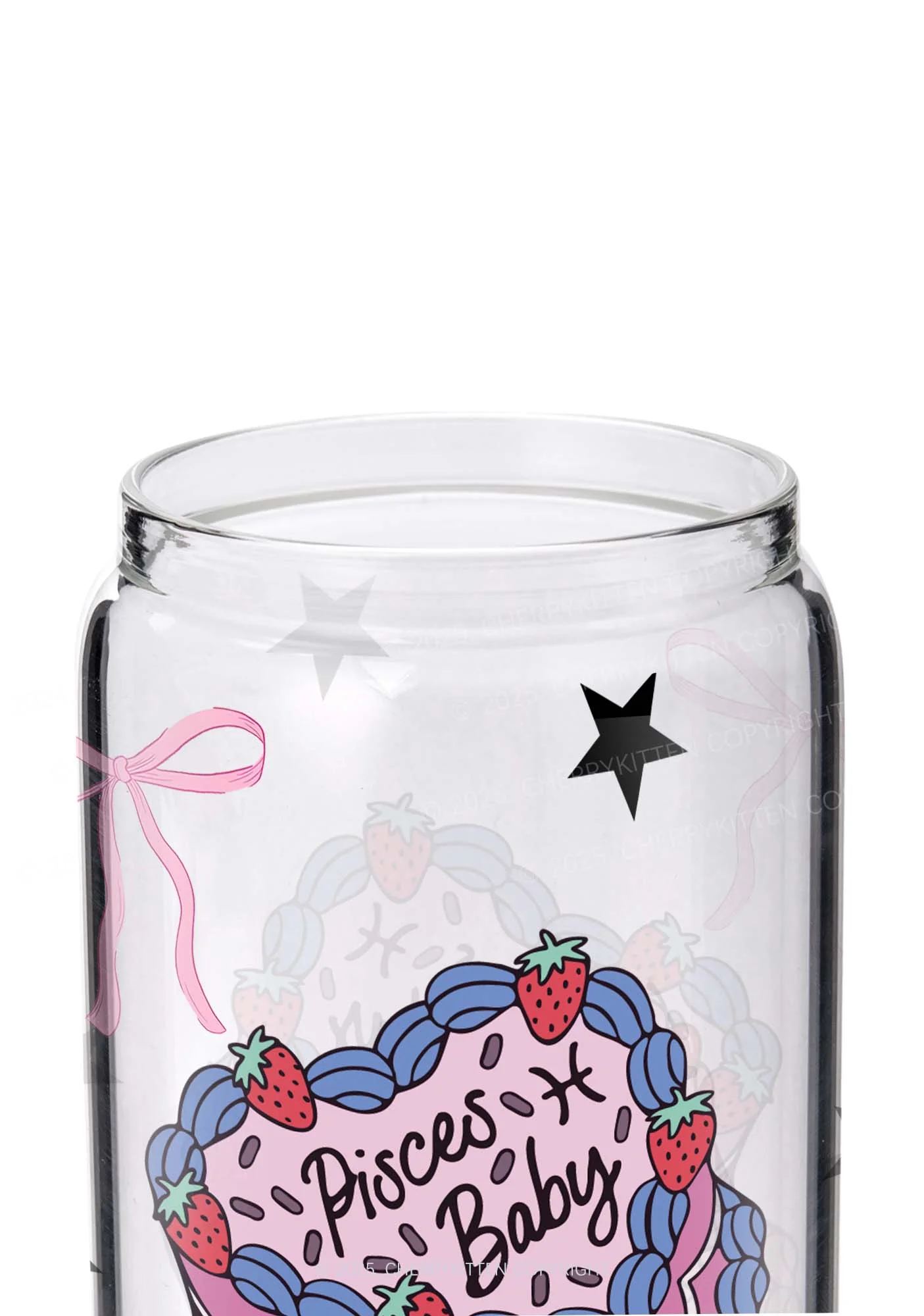 Pisces Baby Y2K Printed Glass Cup Cherrykitten - Image 2