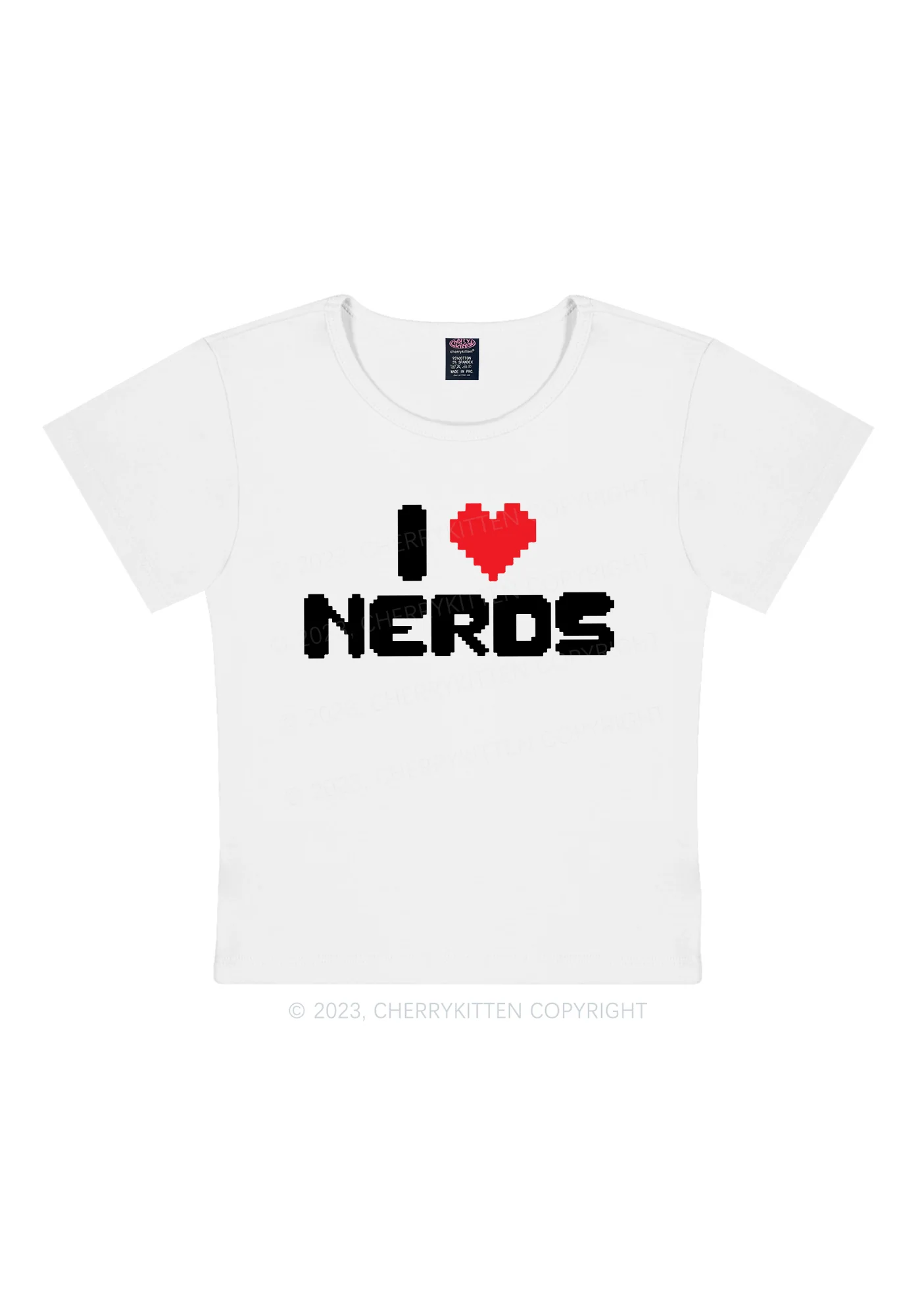 Pixel I Love Nerds Y2K Baby Tee Cherrykitten - Image 4