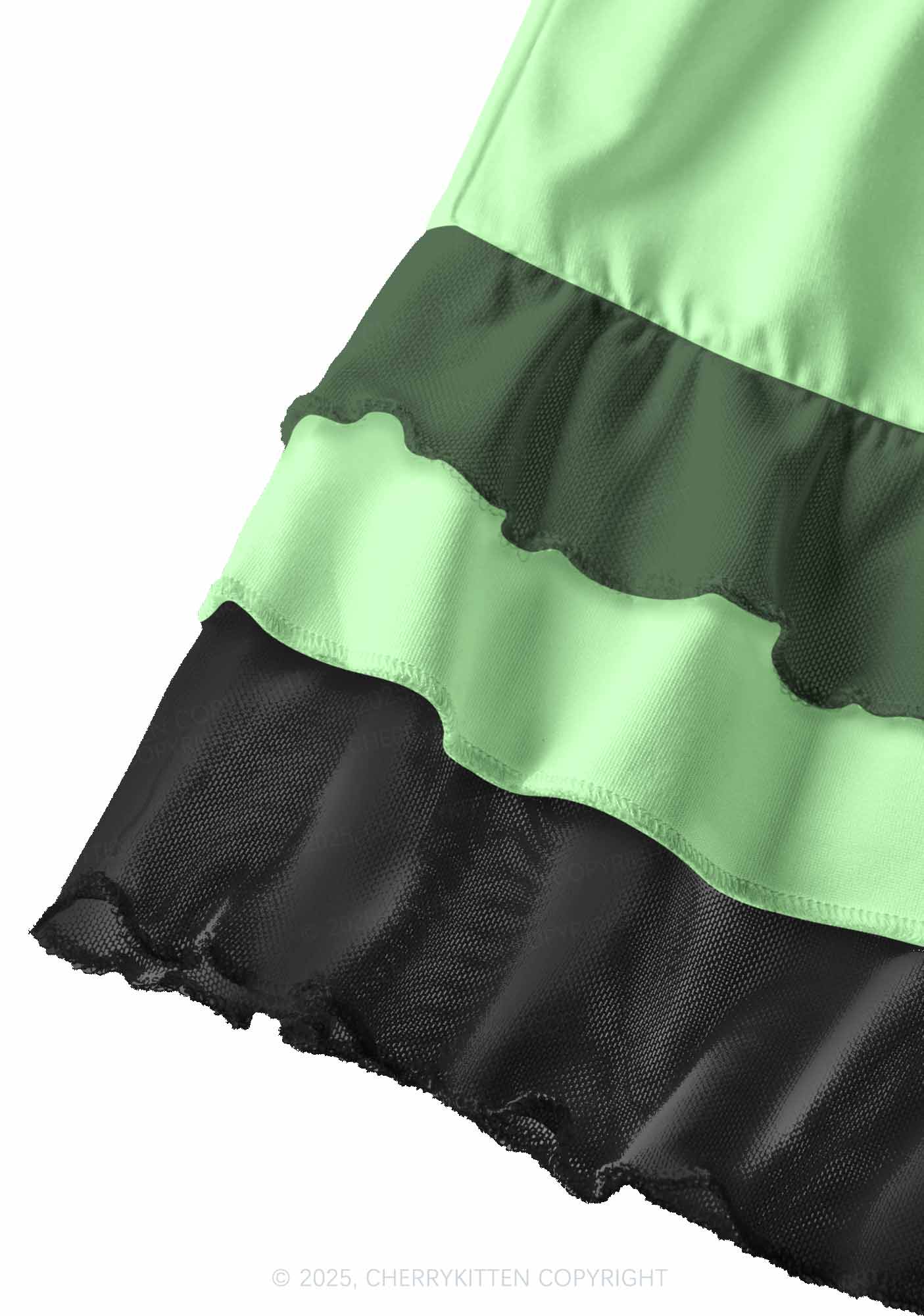 Plain Green Y2K Print Mini Layered Skirt Cherrykitten - Image 2