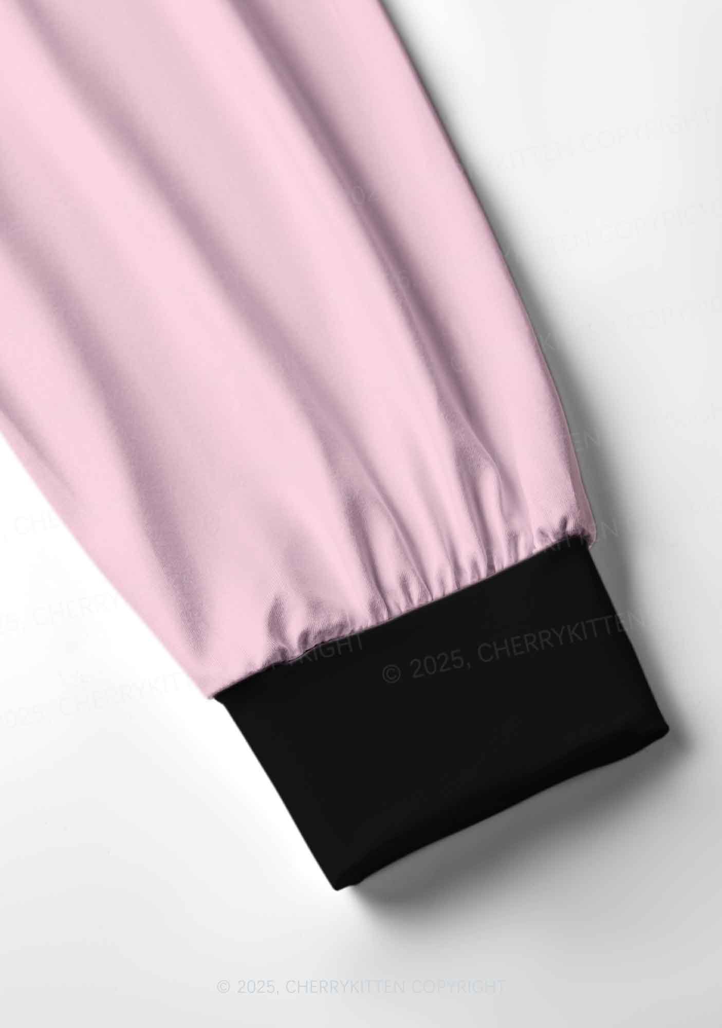 Plain Light Pink Y2K Print Long Sleeve Pajama Set Cherrykitten - Image 4