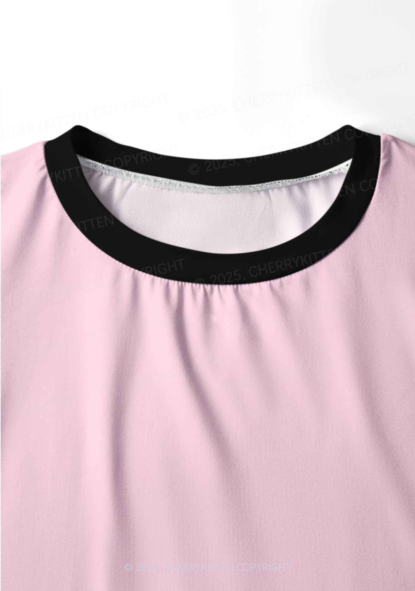 Plain Light Pink Y2K Print Long Sleeve Pajama Set Cherrykitten - Image 5