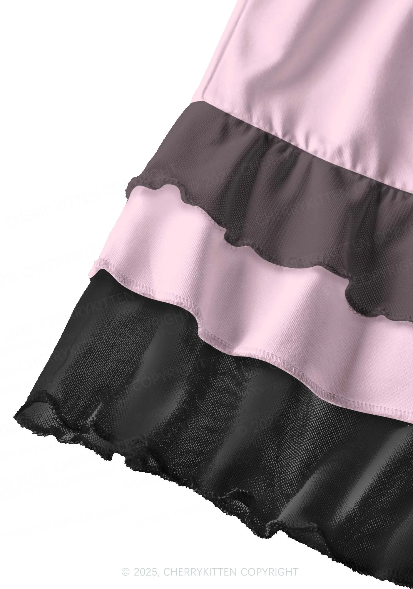 Plain Light Pink Y2K Print Mini Layered Skirt Cherrykitten - Image 3