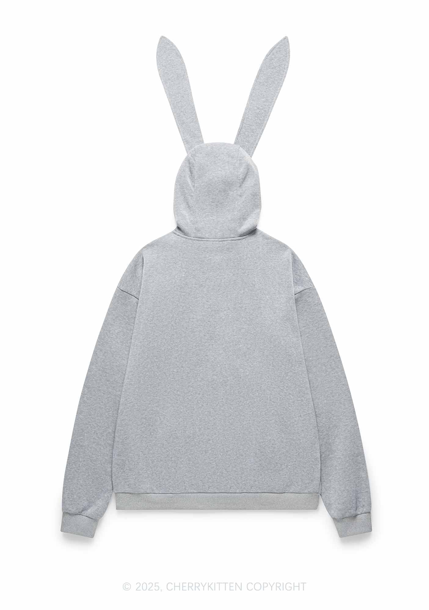 Plain Y2K Bunny Ear Zip Hoodie Cherrykitten - Image 6