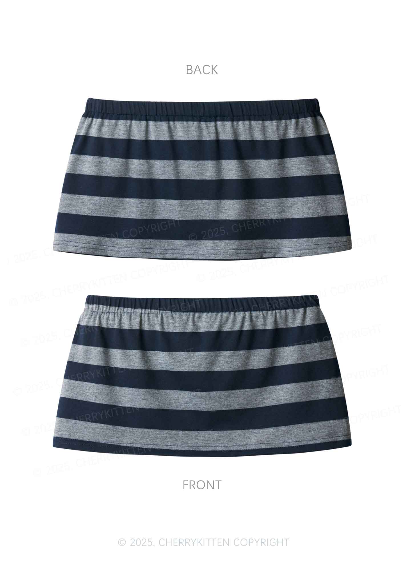 Plain Y2K Navy Grey Striped Mini Skirt Cherrykitten - Image 2