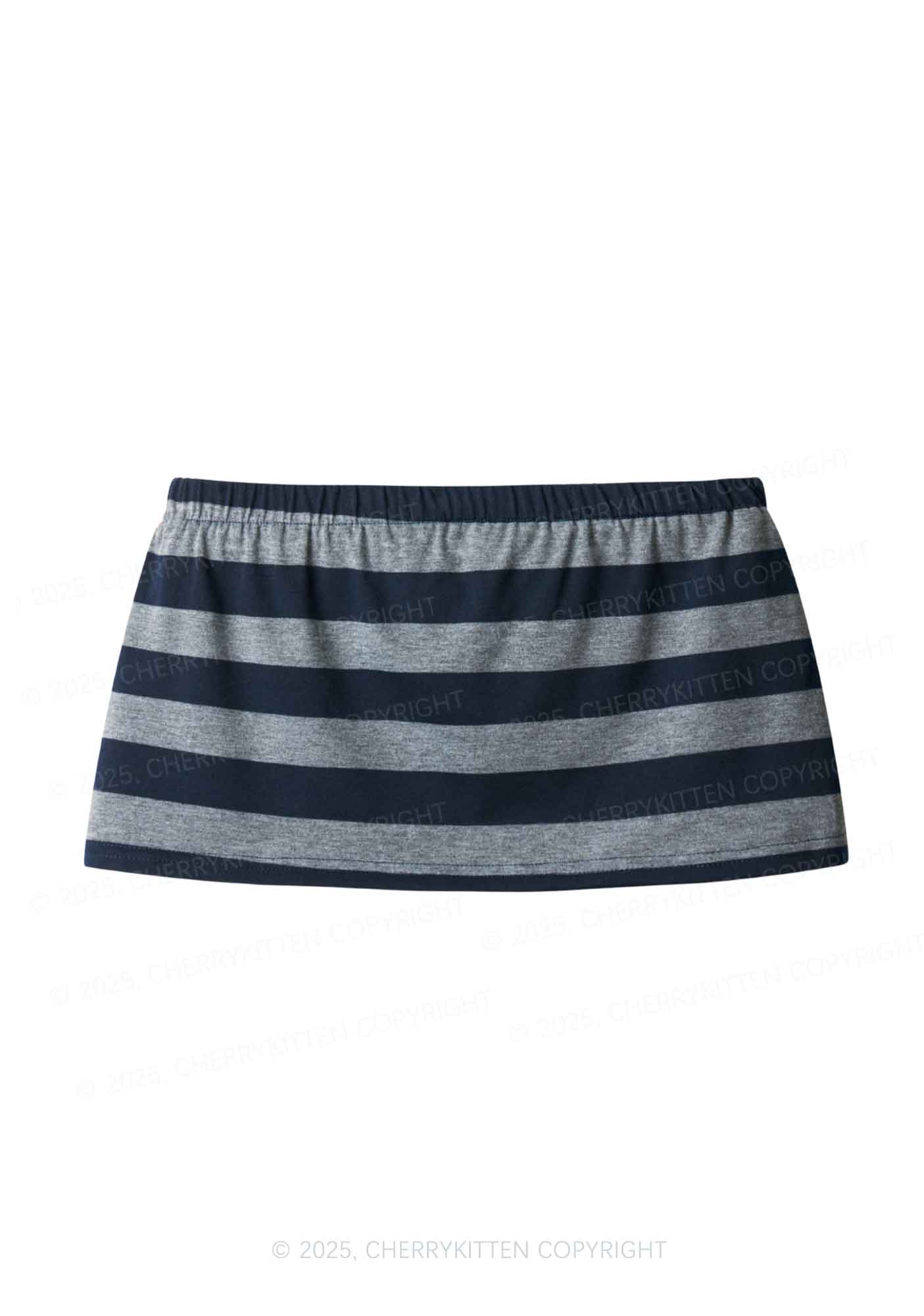 Plain Y2K Navy Grey Striped Mini Skirt Cherrykitten - Image 3