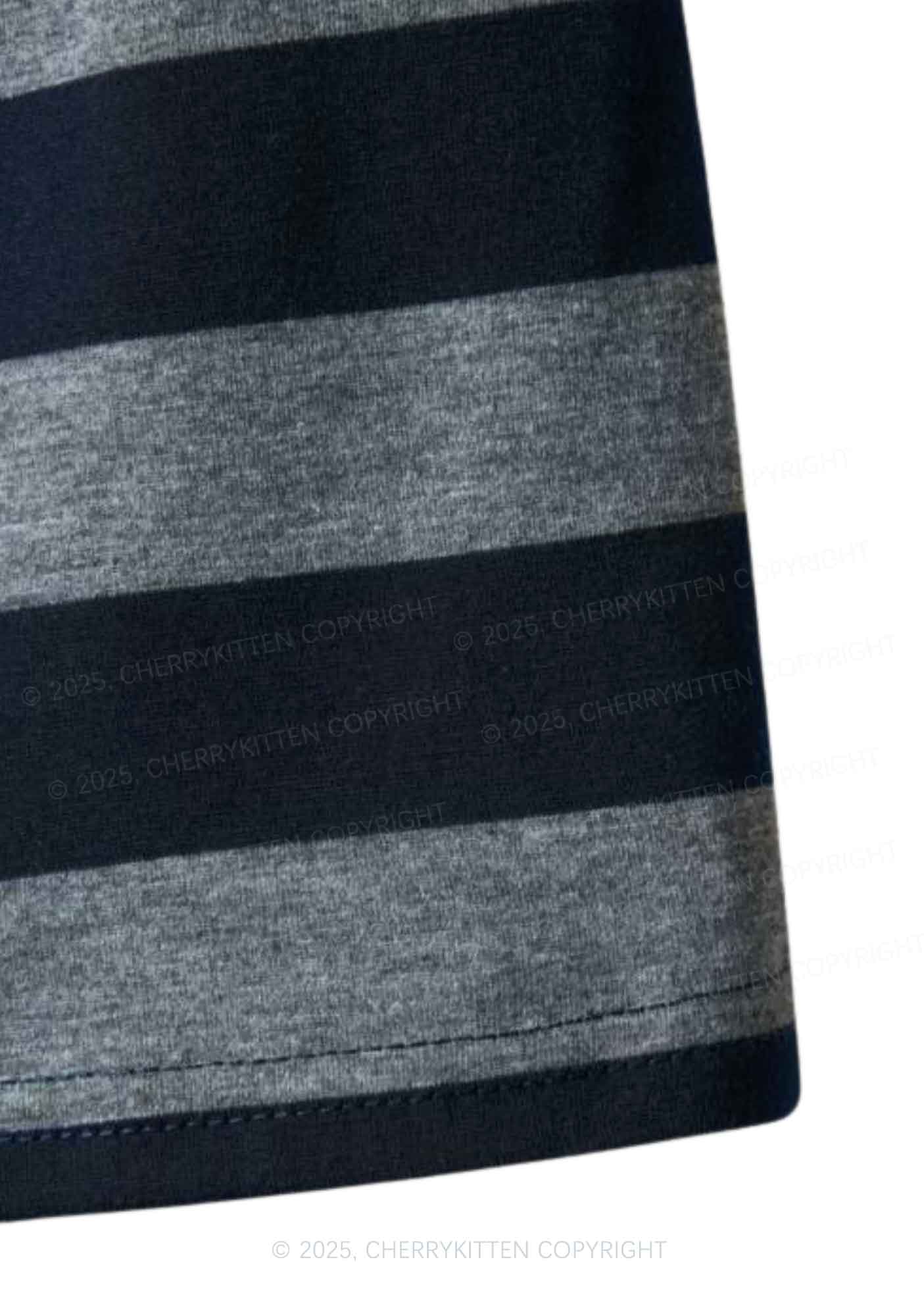 Plain Y2K Navy Grey Striped Mini Skirt Cherrykitten - Image 5
