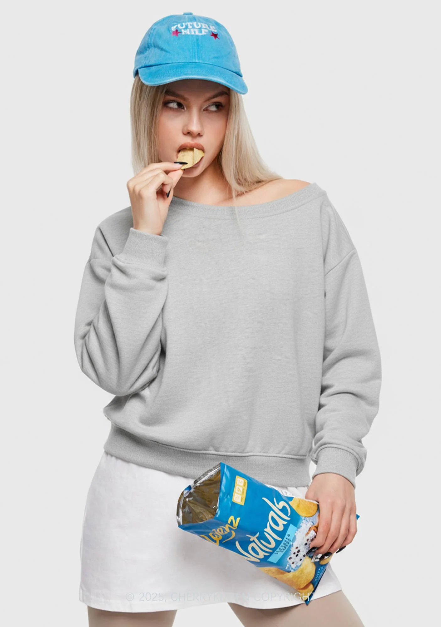 Plain Y2K Off Shoulder Sweatshirts Cherrykitten - Image 2
