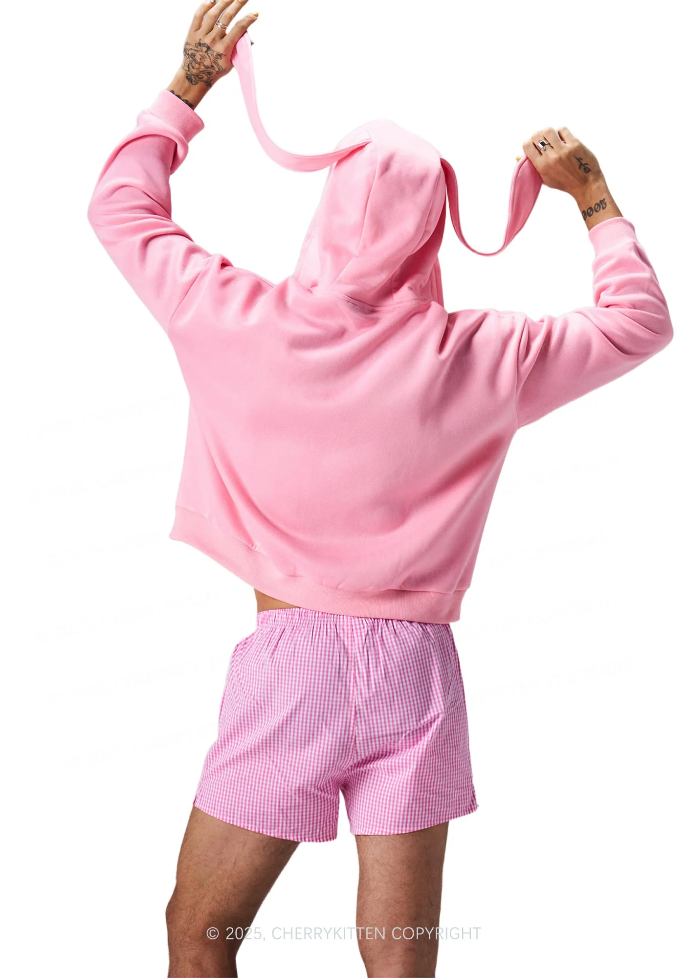 Plain Y2K Pink Gingham Boxer Men Shorts Cherrykitten - Image 3