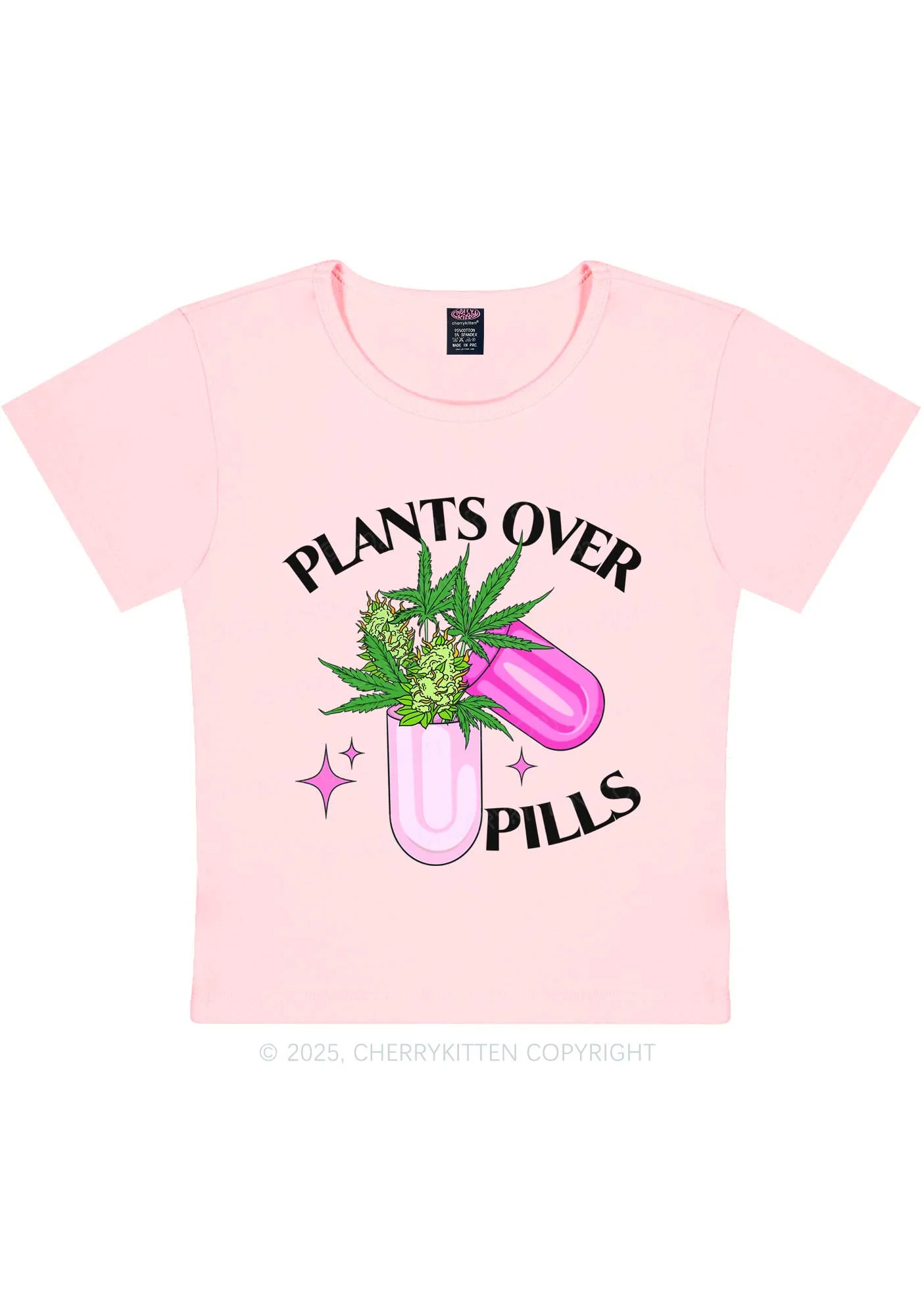 Plants Over Pills Y2K Baby Tee Cherrykitten - Image 10