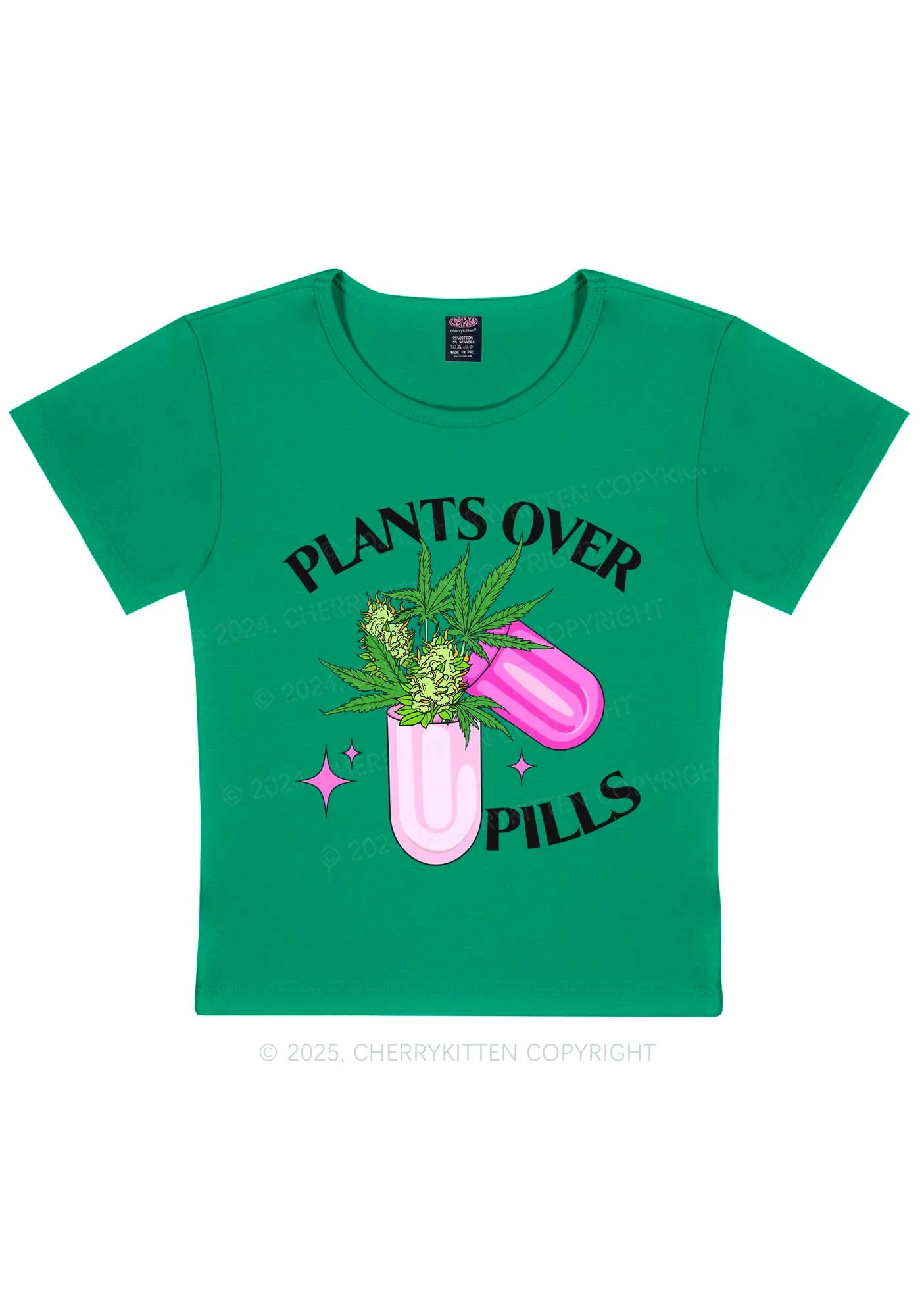 Plants Over Pills Y2K Baby Tee Cherrykitten - Image 11