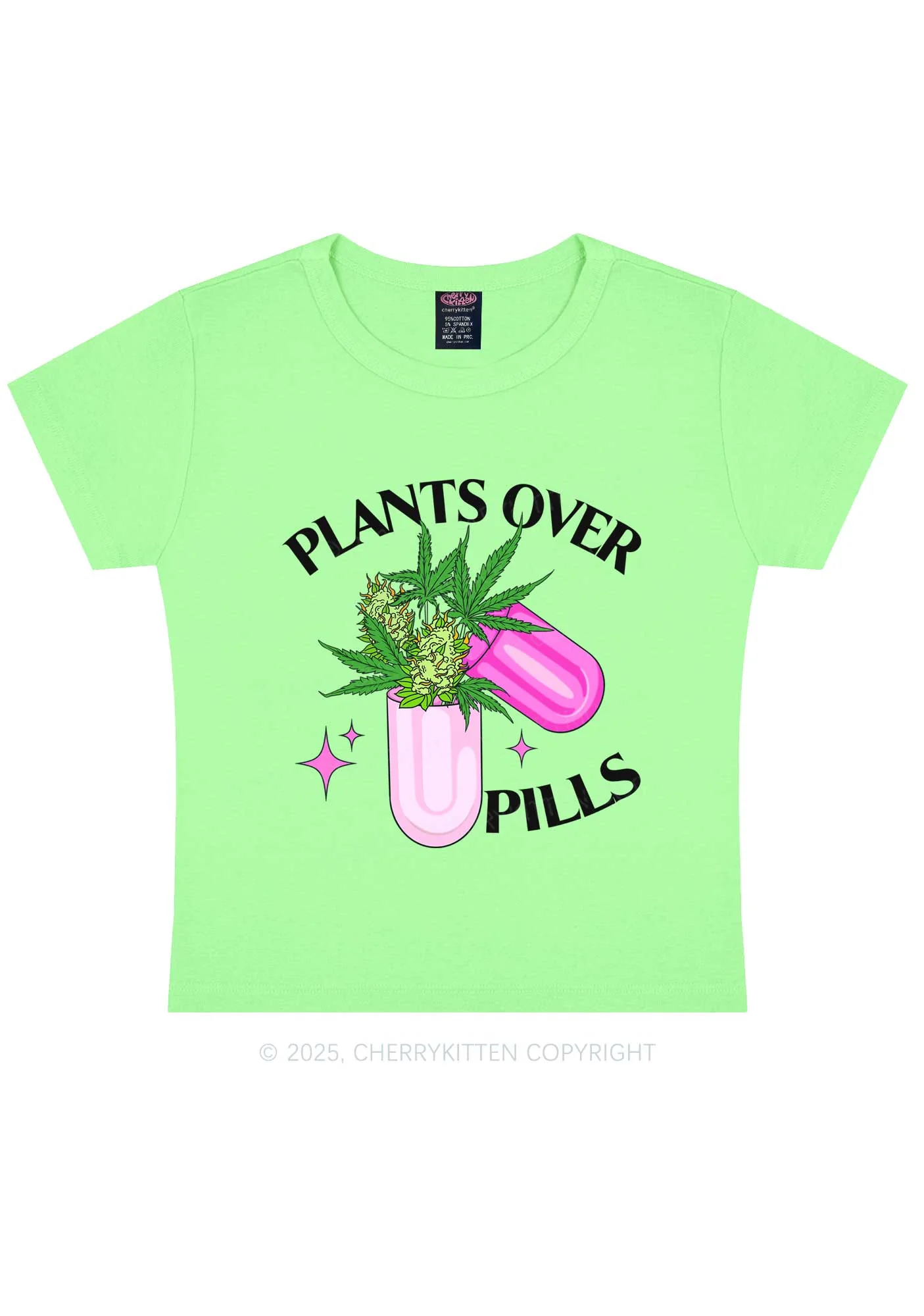 Plants Over Pills Y2K Baby Tee Cherrykitten - Image 12