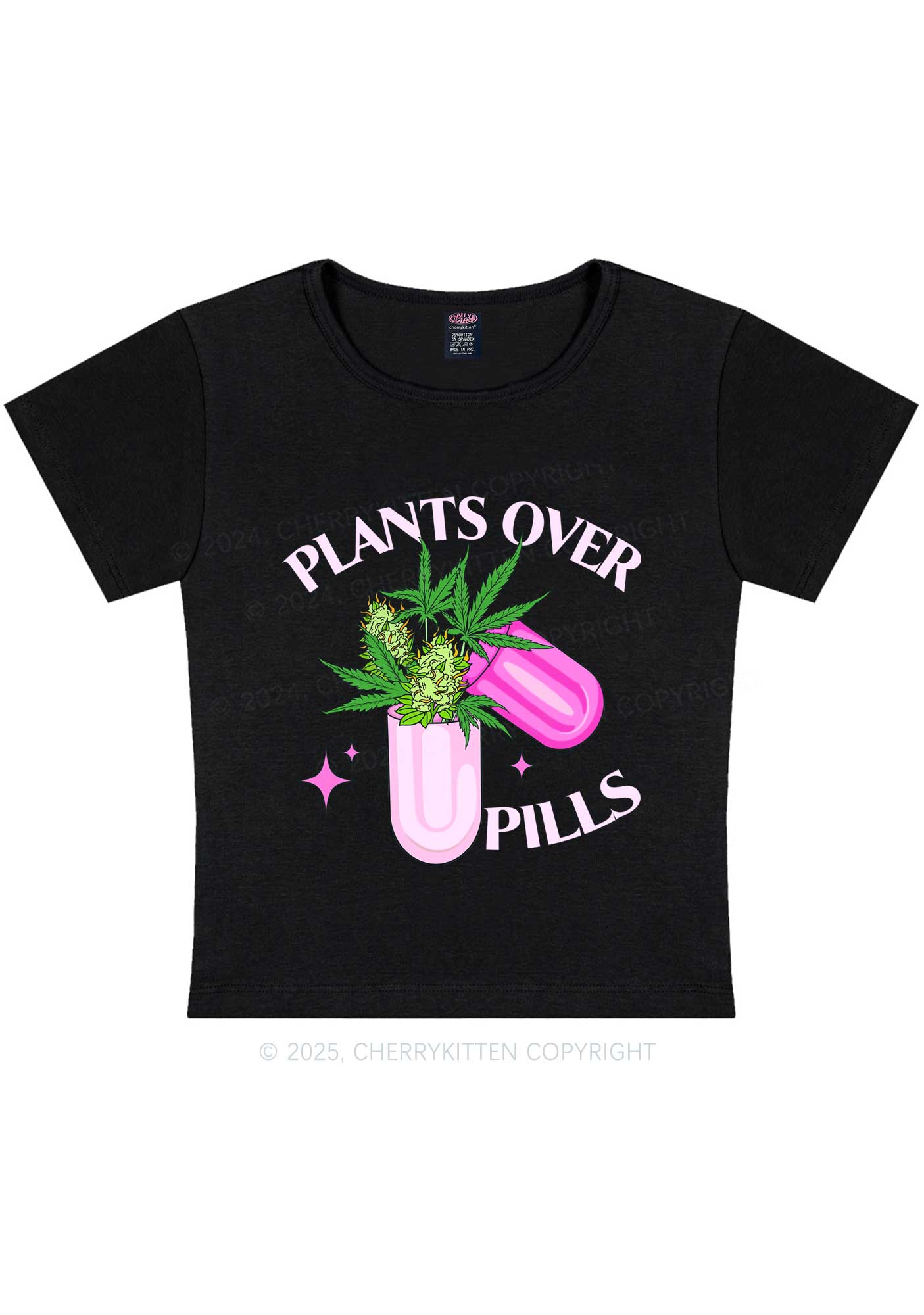 Plants Over Pills Y2K Baby Tee Cherrykitten - Image 3