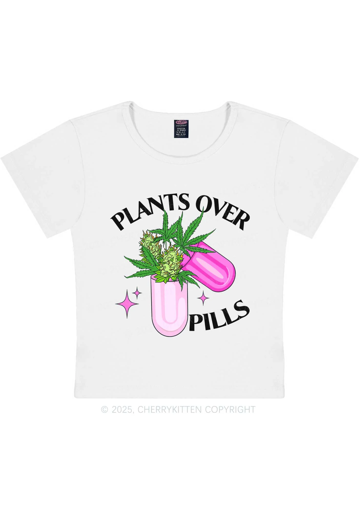 Plants Over Pills Y2K Baby Tee Cherrykitten - Image 4
