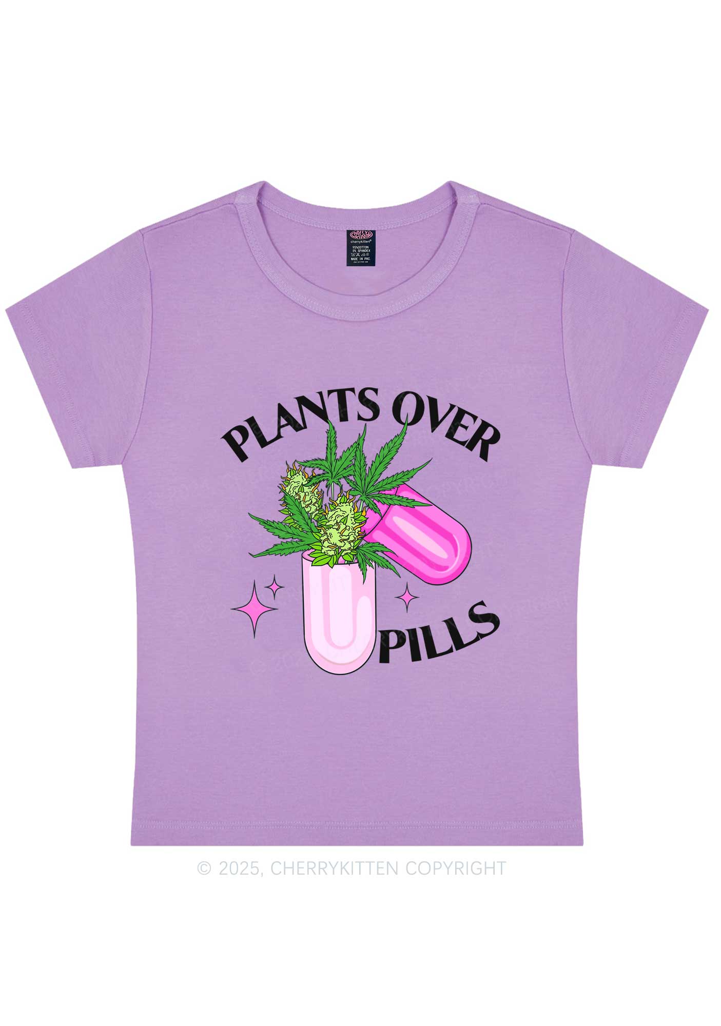 Plants Over Pills Y2K Baby Tee Cherrykitten - Image 5