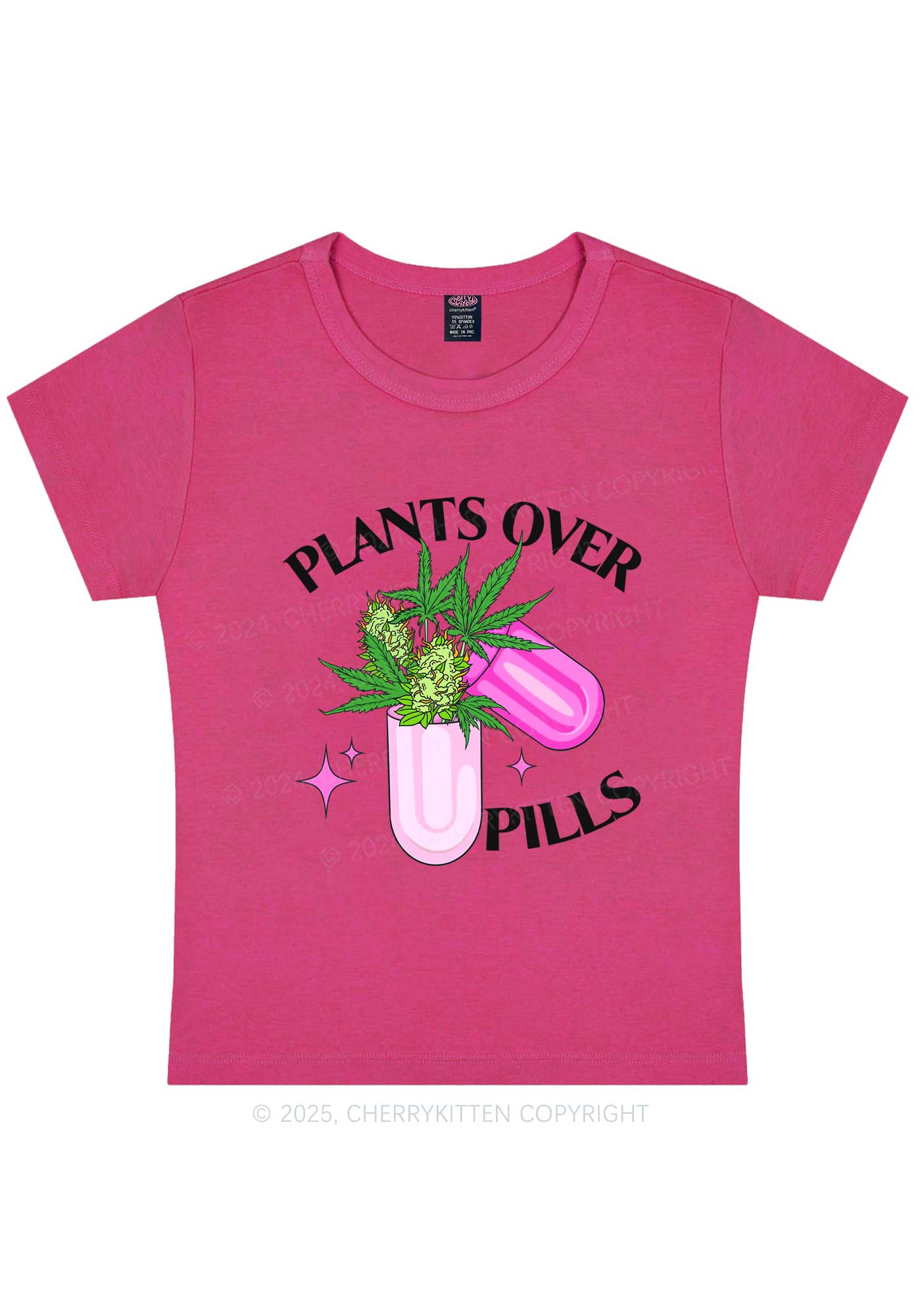 Plants Over Pills Y2K Baby Tee Cherrykitten - Image 6