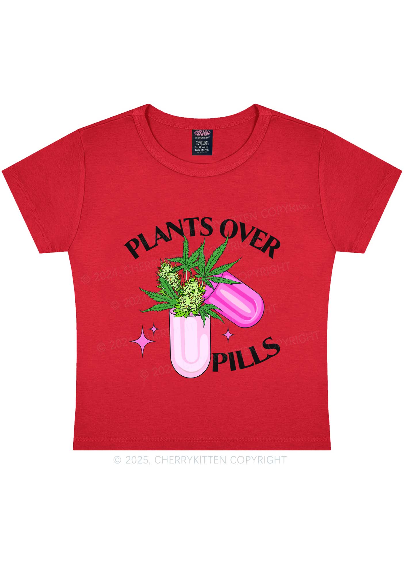 Plants Over Pills Y2K Baby Tee Cherrykitten - Image 7