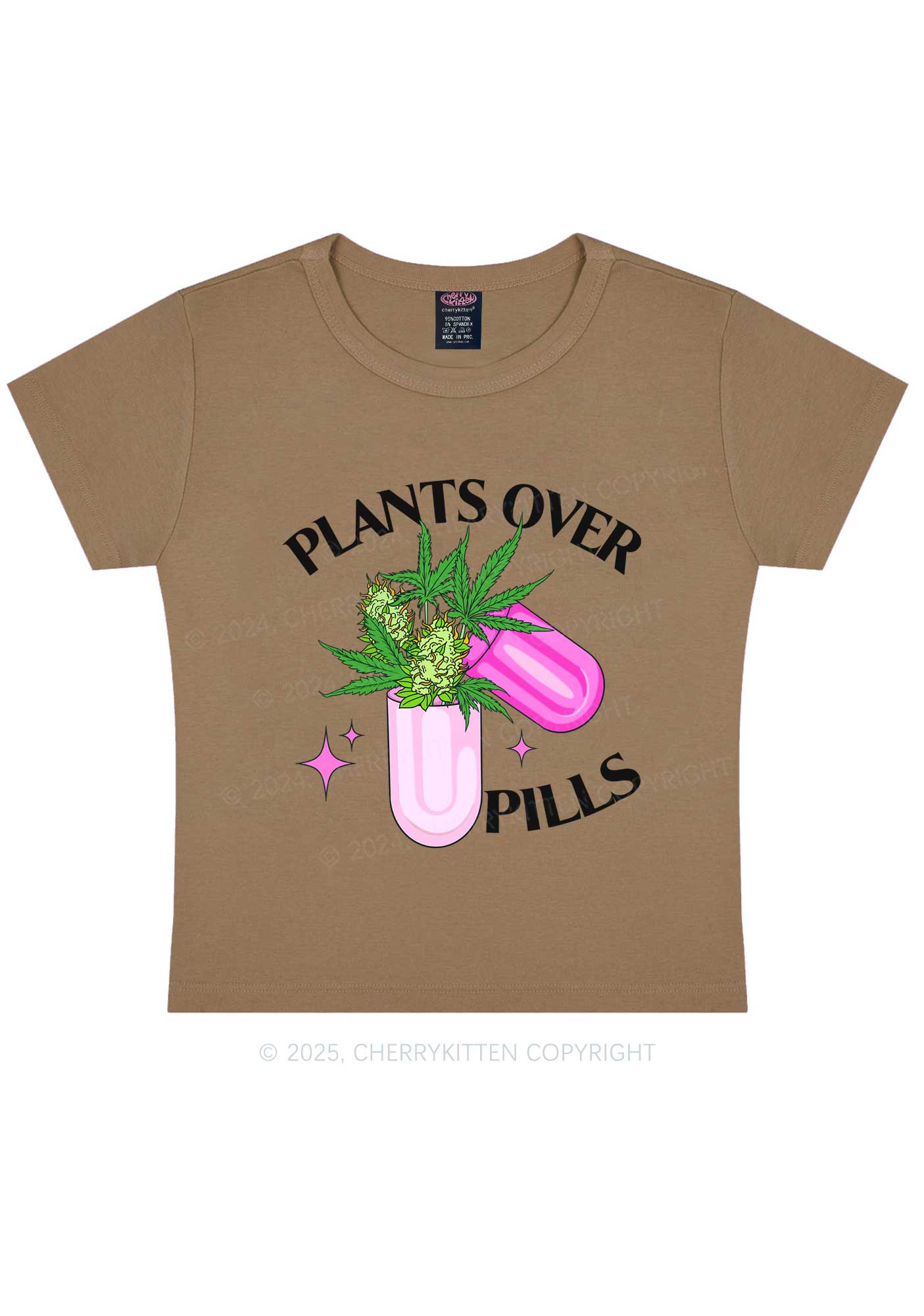 Plants Over Pills Y2K Baby Tee Cherrykitten - Image 9