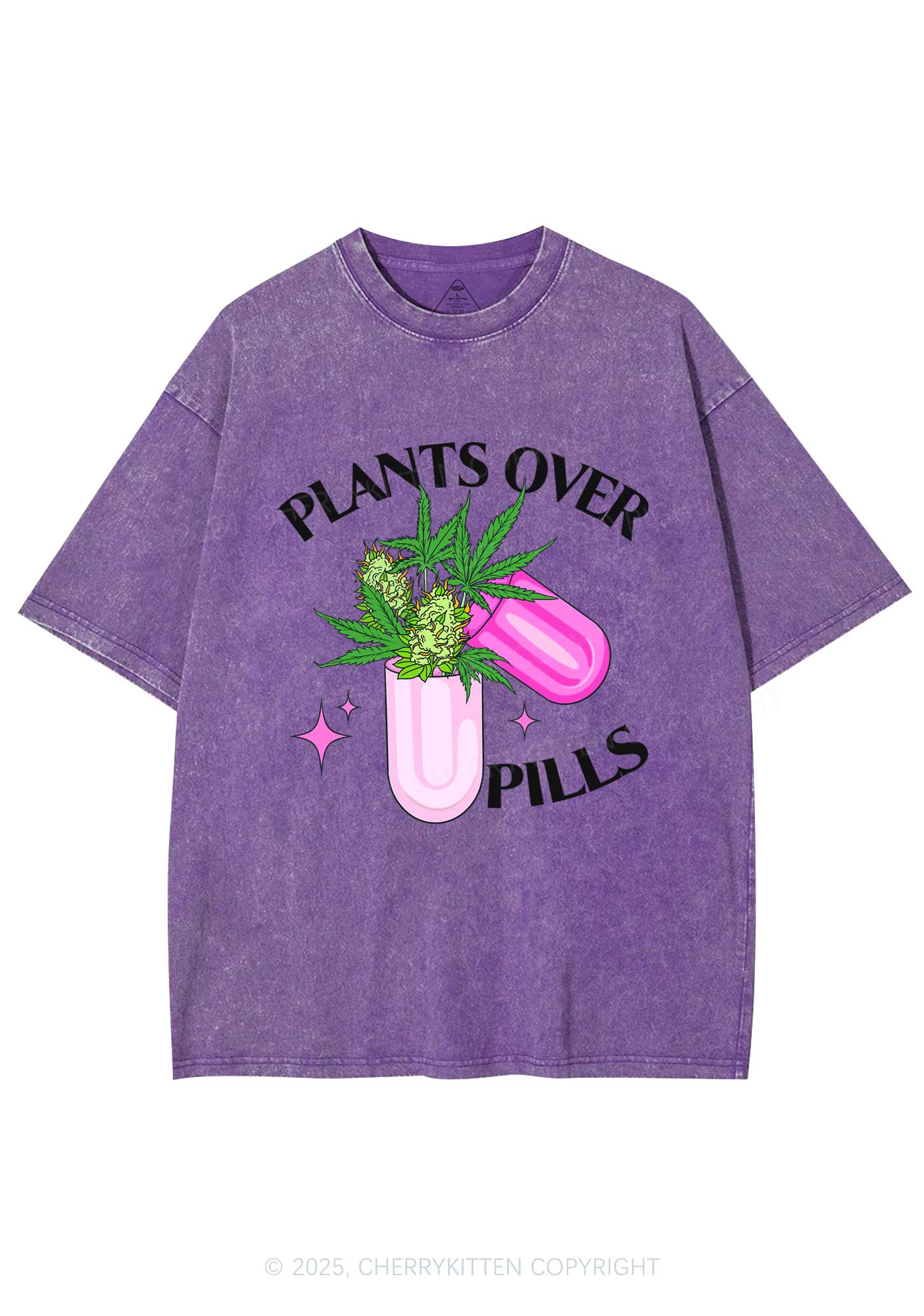 Plants Over Pills Y2K Shirts Washed Tee Cherrykitten - Image 4