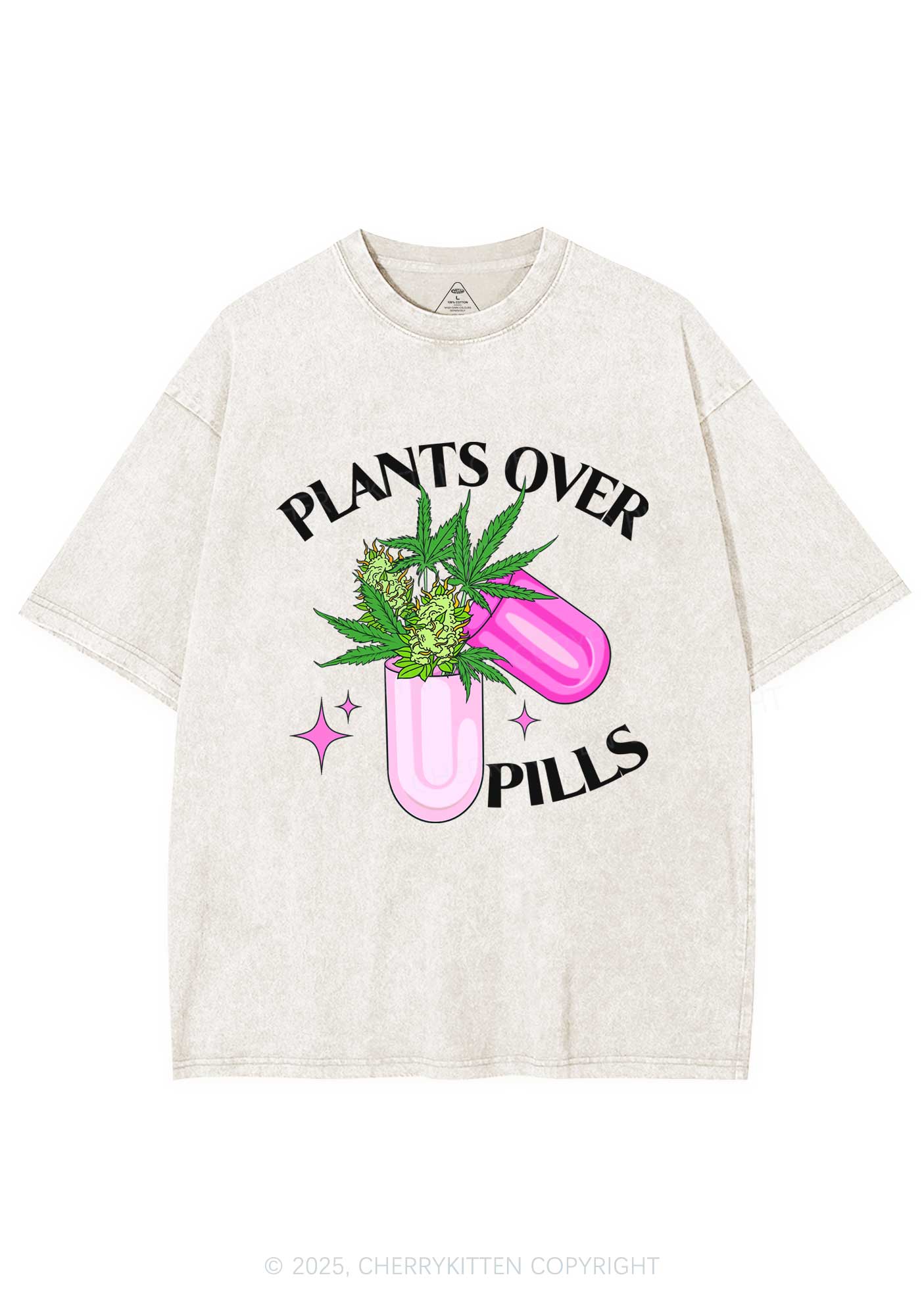 Plants Over Pills Y2K Shirts Washed Tee Cherrykitten - Image 5
