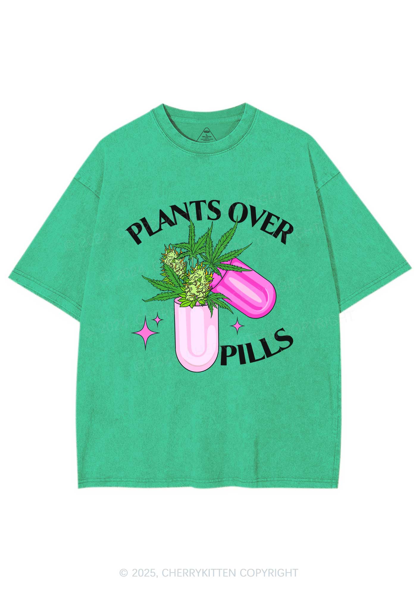 Plants Over Pills Y2K Shirts Washed Tee Cherrykitten - Image 6
