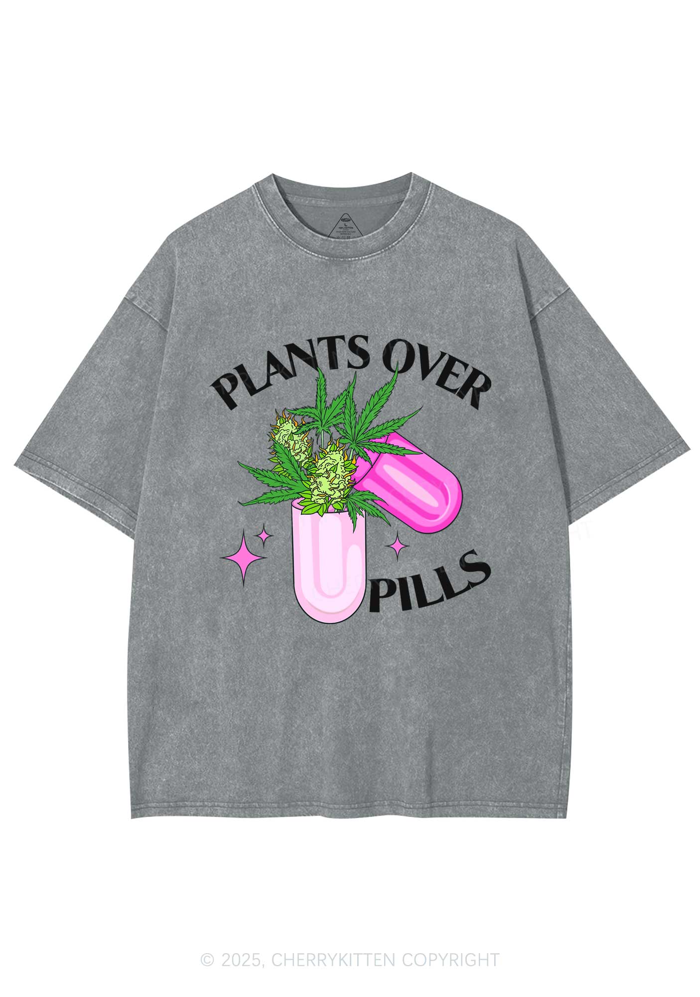 Plants Over Pills Y2K Shirts Washed Tee Cherrykitten - Image 7