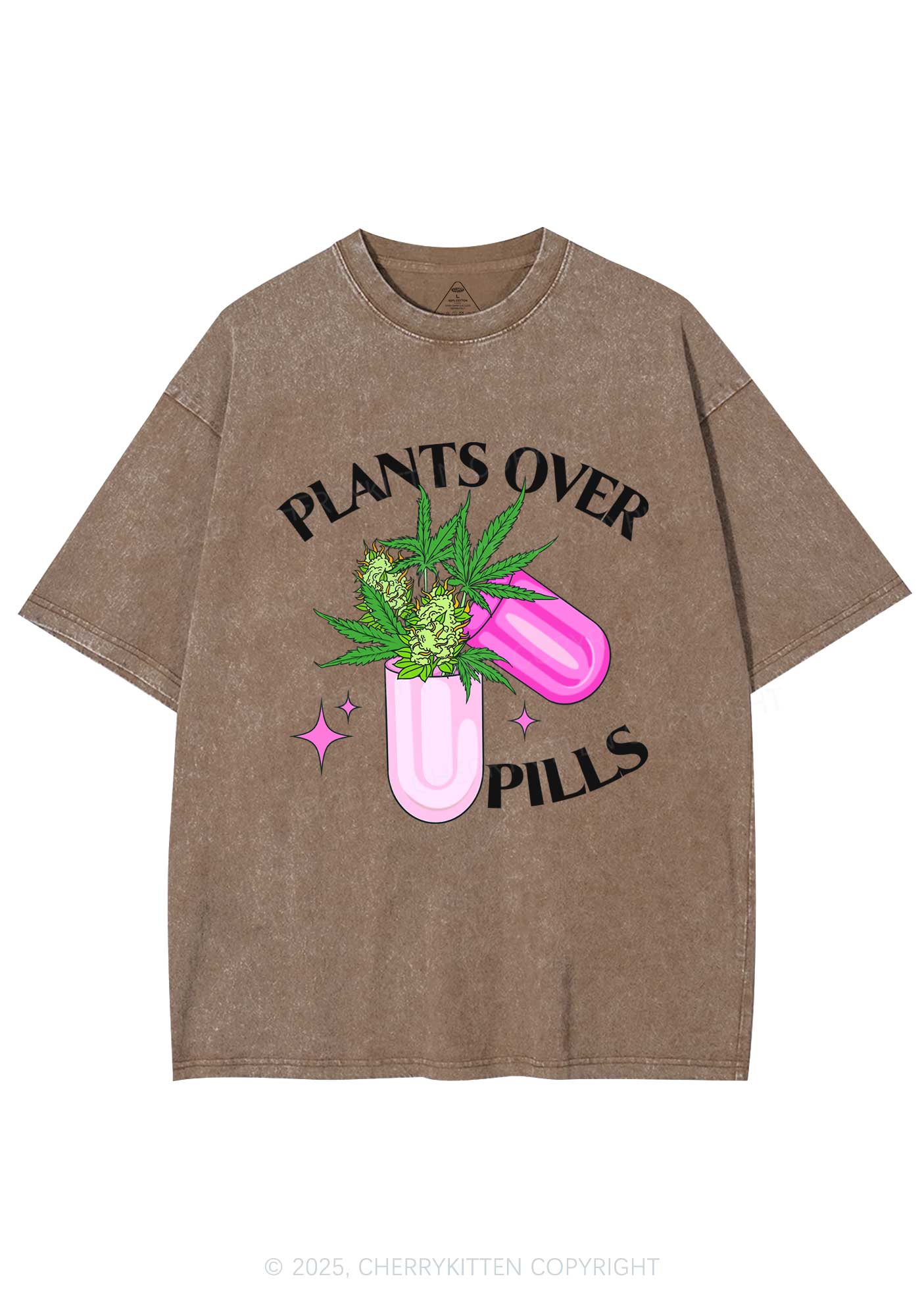 Plants Over Pills Y2K Shirts Washed Tee Cherrykitten - Image 8