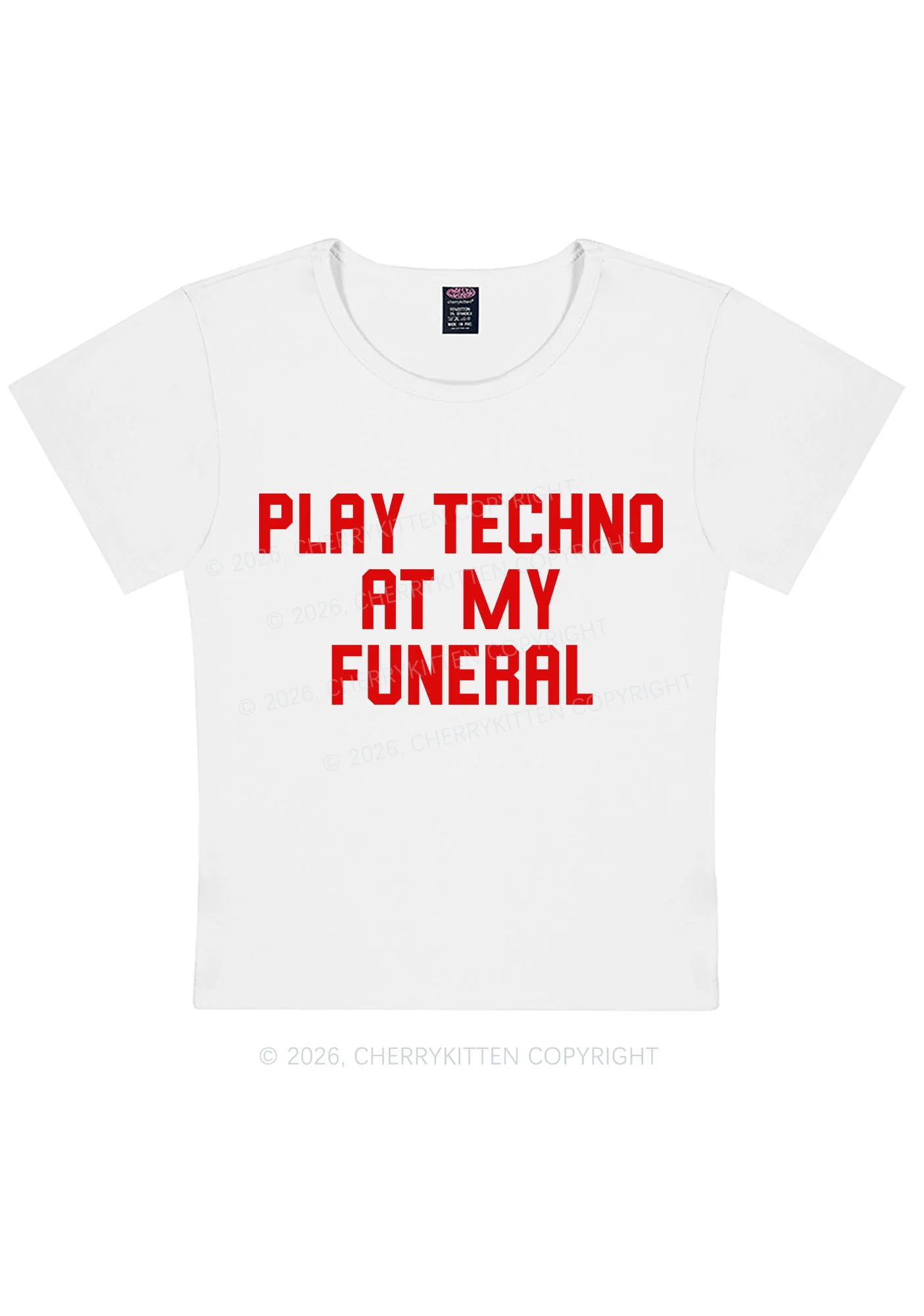 Play Techno At My Funeral Y2K Baby Tee Cherrykitten - Image 5