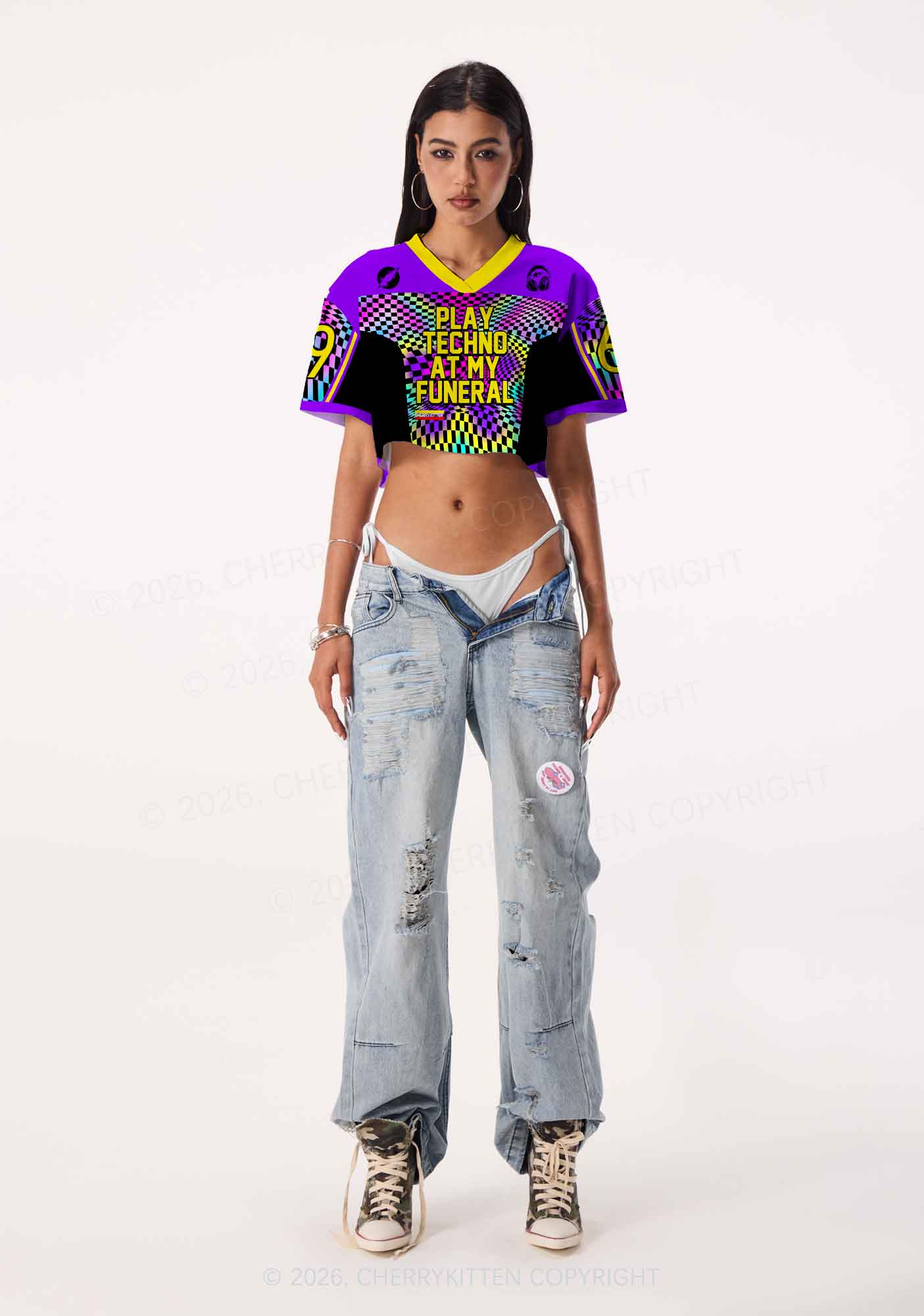 Play Techno At My Funeral Y2K Crop Sport Jersey Shirts Cherrykitten - Image 2