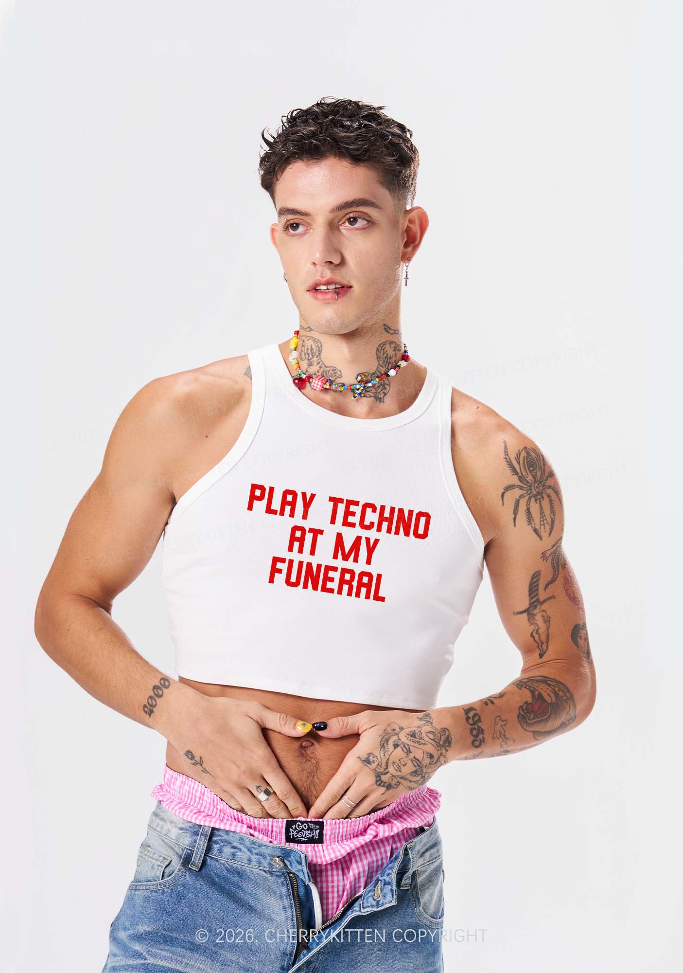 Play Techno At My Funeral Y2K Crop Tank Top Cherrykitten - Image 2