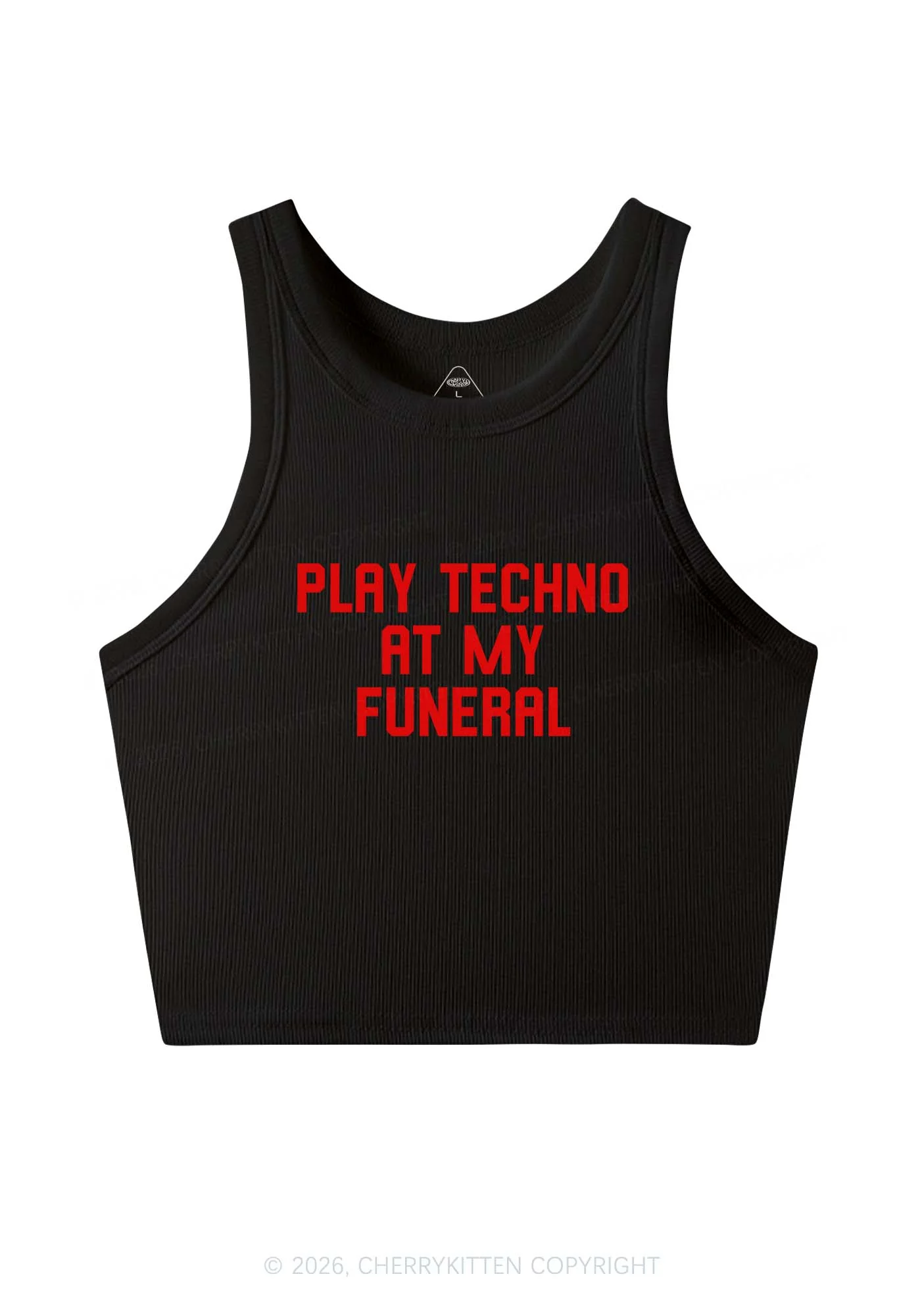 Play Techno At My Funeral Y2K Crop Tank Top Cherrykitten - Image 3