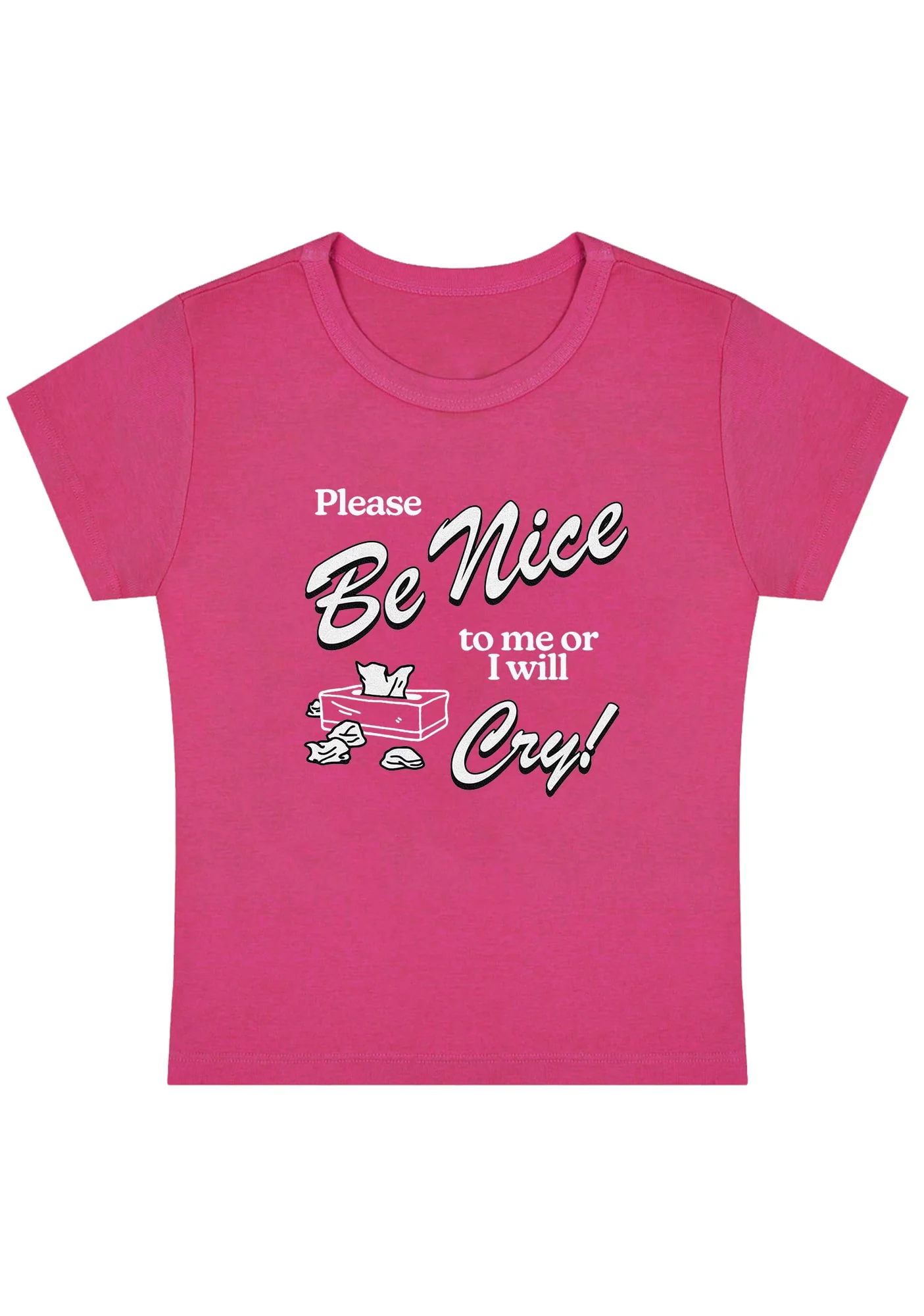 Please Be Nice To Me Or I Will Cry Y2K Baby Tee - Image 3