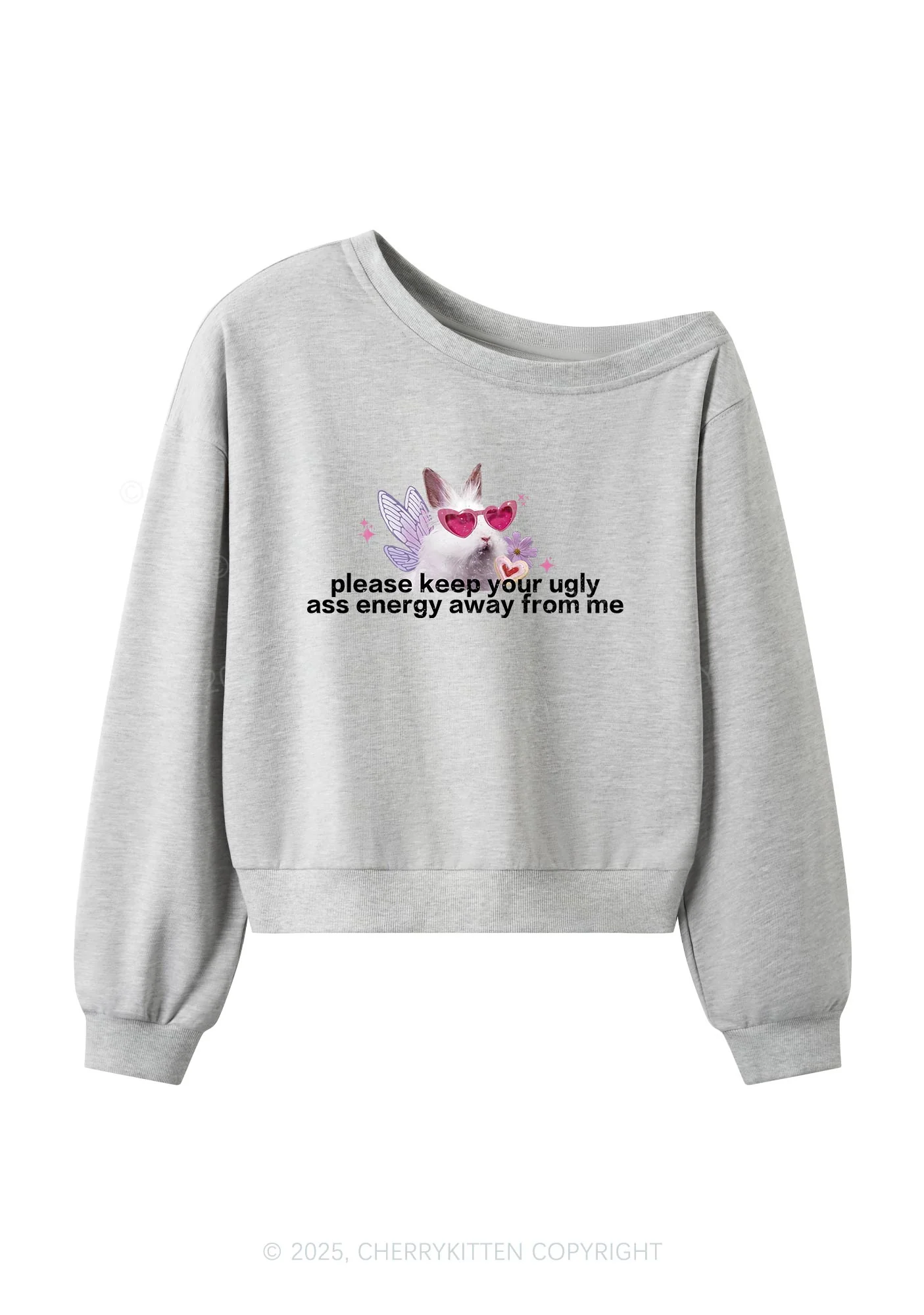 Please Keep Away From Me Y2K Off Shoulder Sweatshirts Cherrykitten - Image 3