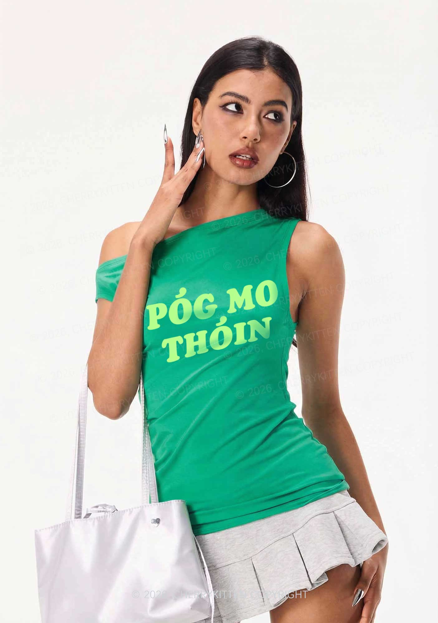 Pog Mo Thoin St Patricks Y2K Off Shoulder Tank Top Cherrykitten - Image 2