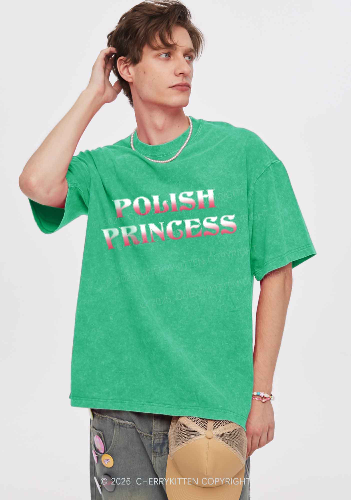 Polish Princess St Patricks Y2K Shirts Washed Tee Cherrykitten - Image 2