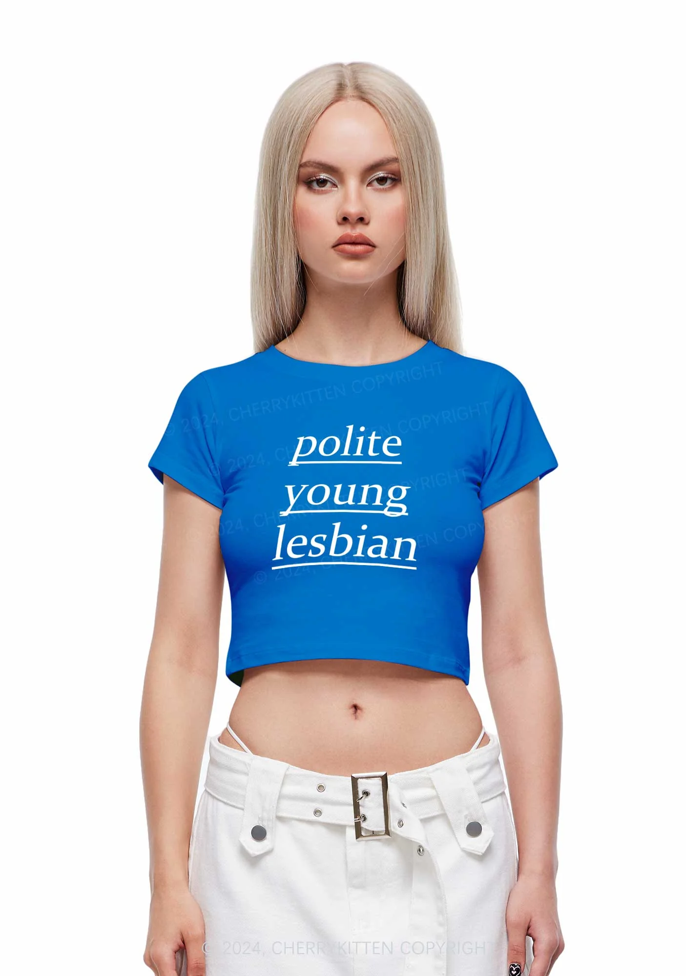 Polite Young Lesbian Y2K Baby Tee Cherrykitten - Image 4