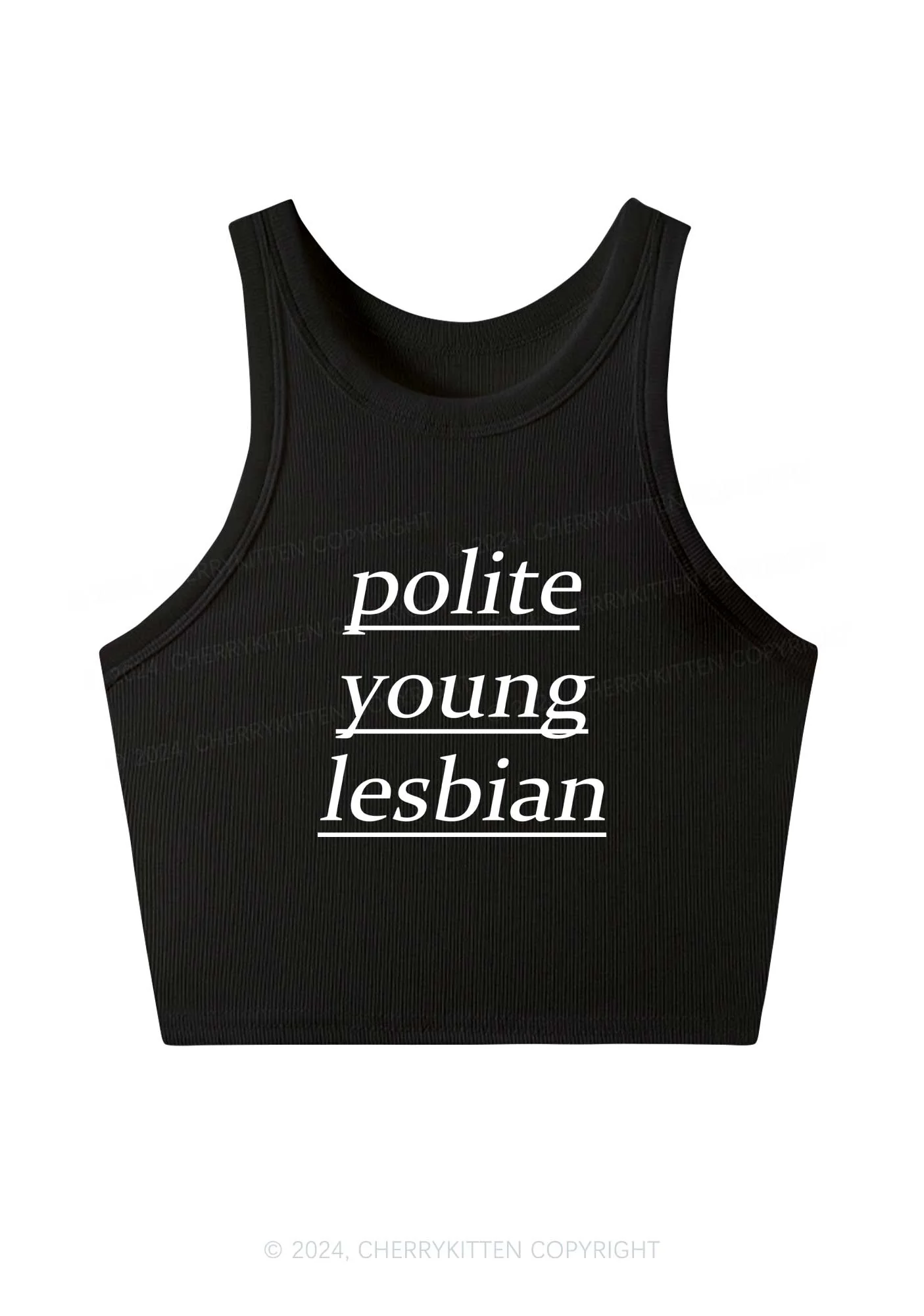 Polite Young Lesbian Y2K Crop Tank Top Cherrykitten - Image 2