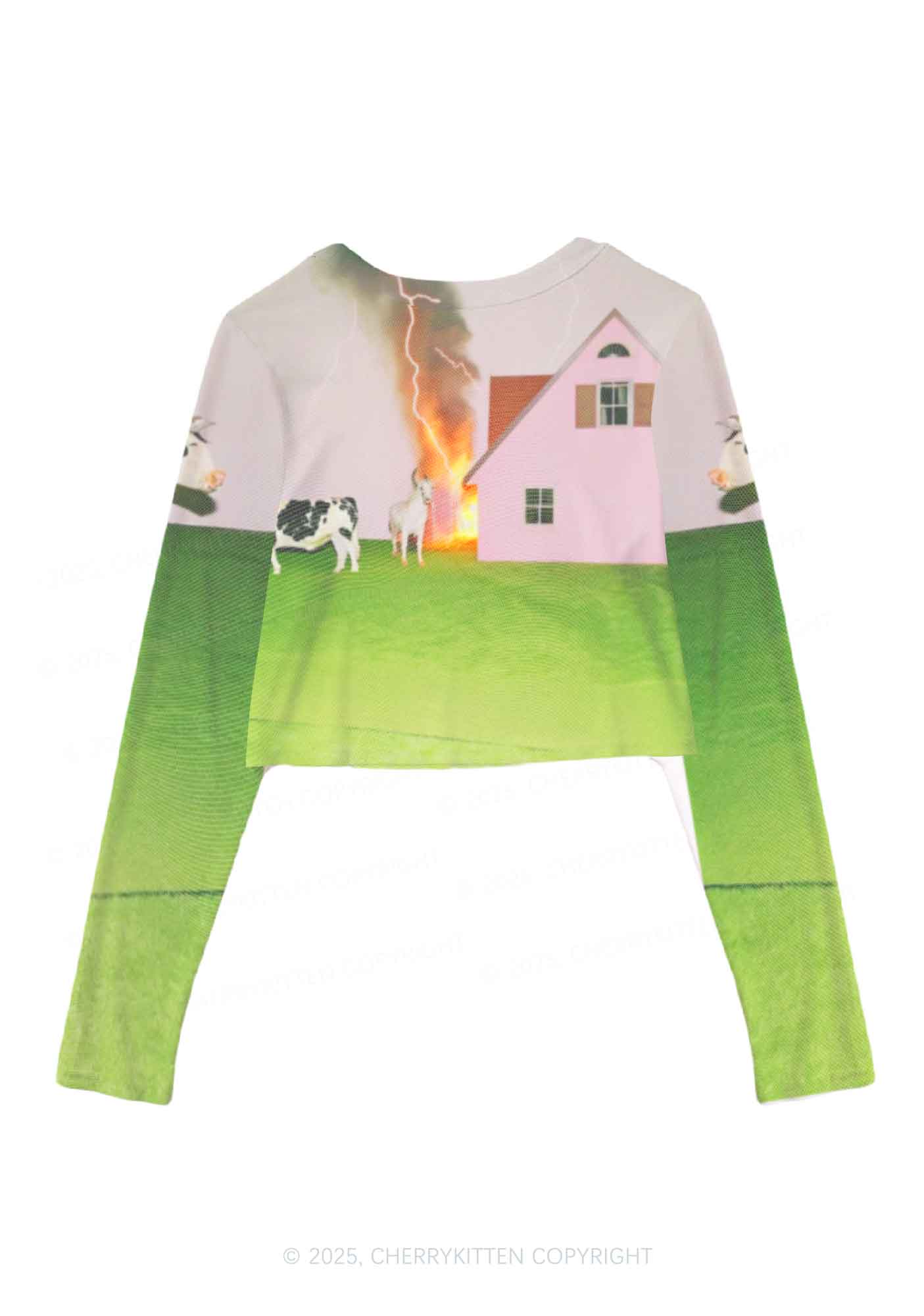 Pony Cow Y2K Mesh Long Sleeve Crop Top Cherrykitten - Image 2