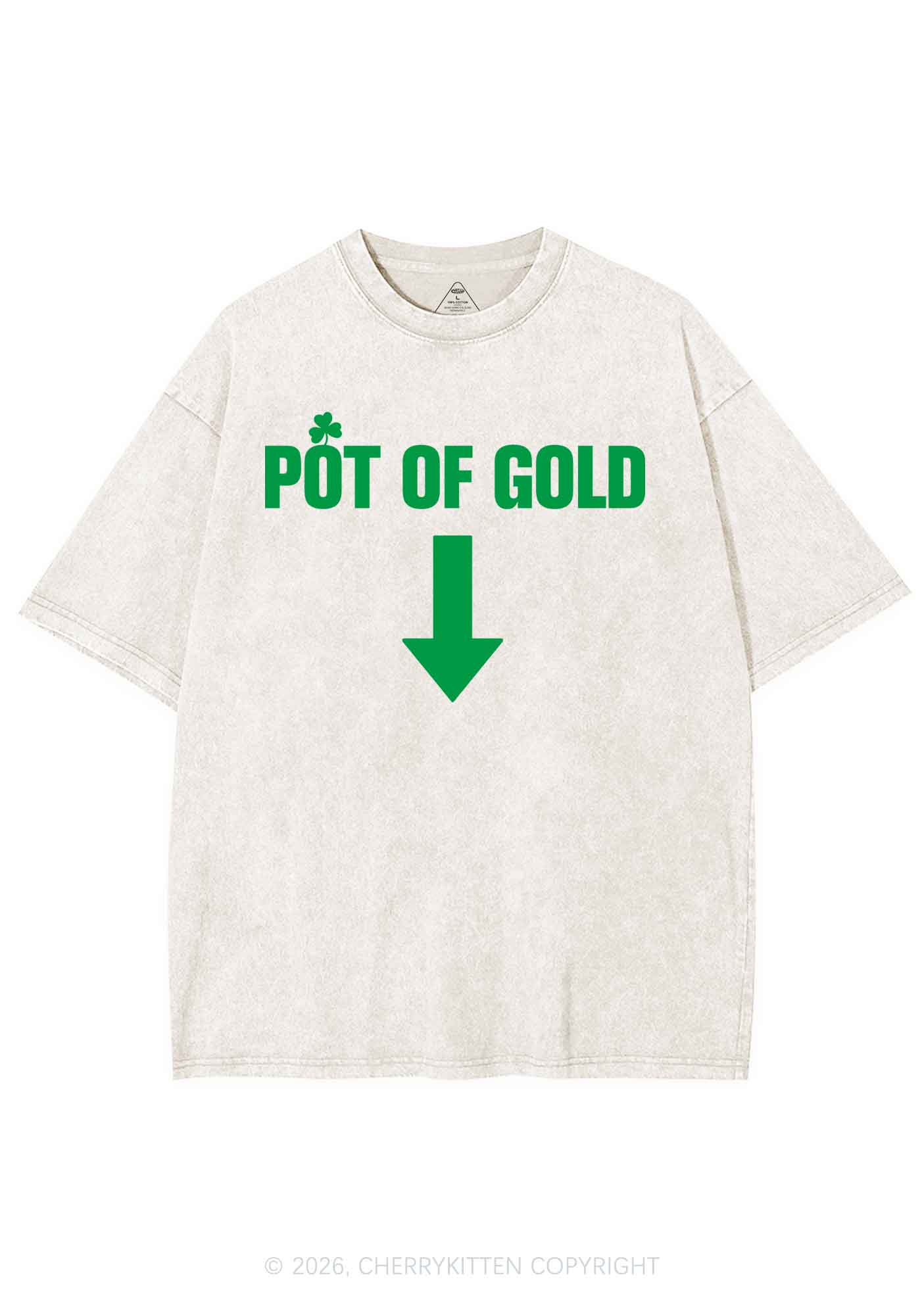 Pot Of Gold St Patricks Y2K Shirts Washed Tee Cherrykitten - Image 3
