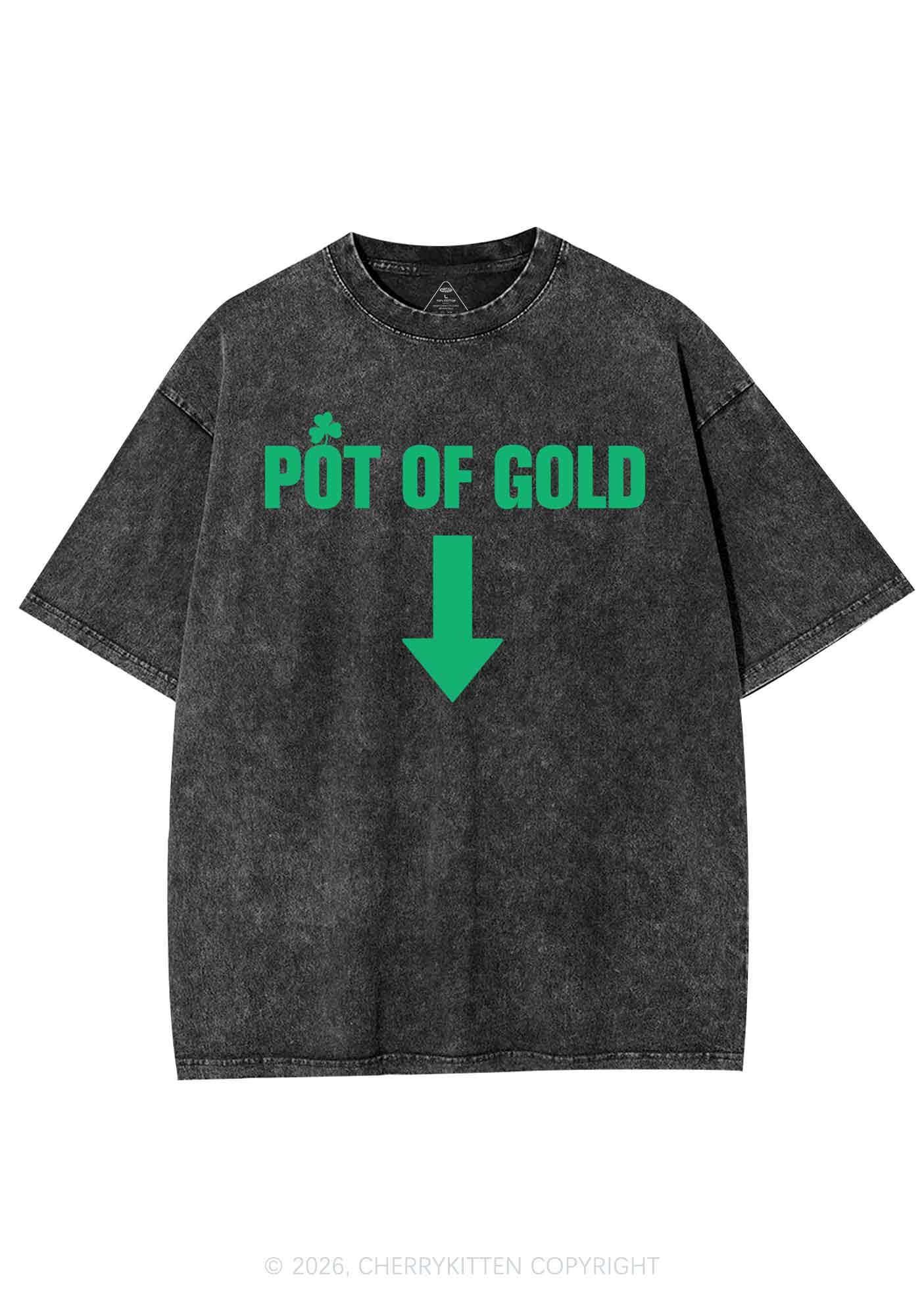 Pot Of Gold St Patricks Y2K Shirts Washed Tee Cherrykitten - Image 4