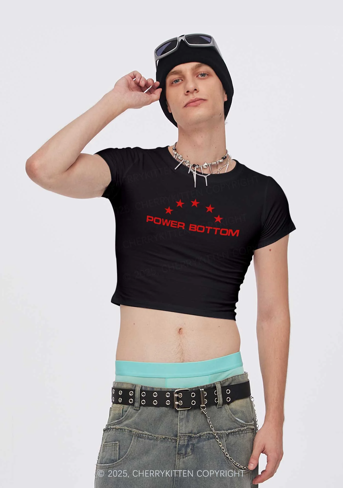 Power Bottom Pride Y2K Baby Tee Cherrykitten - Image 3
