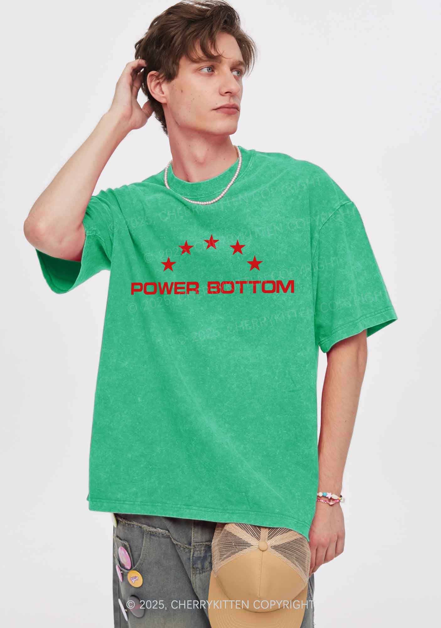 Power Bottom Pride Y2K Shirts Washed Tee Cherrykitten - Image 2